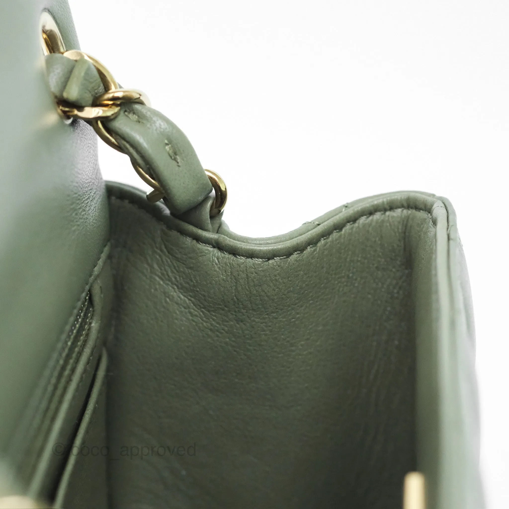Chanel Mini Square Flap Quilted Olive Green Lambskin Gold Hardware
