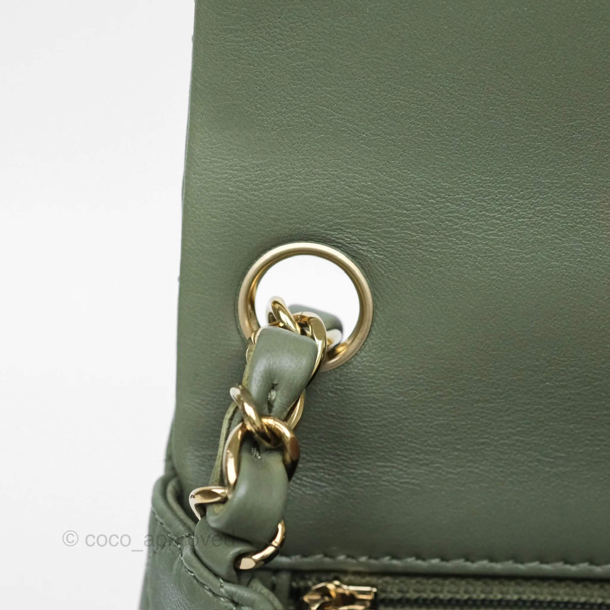 Chanel Mini Square Flap Quilted Olive Green Lambskin Gold Hardware