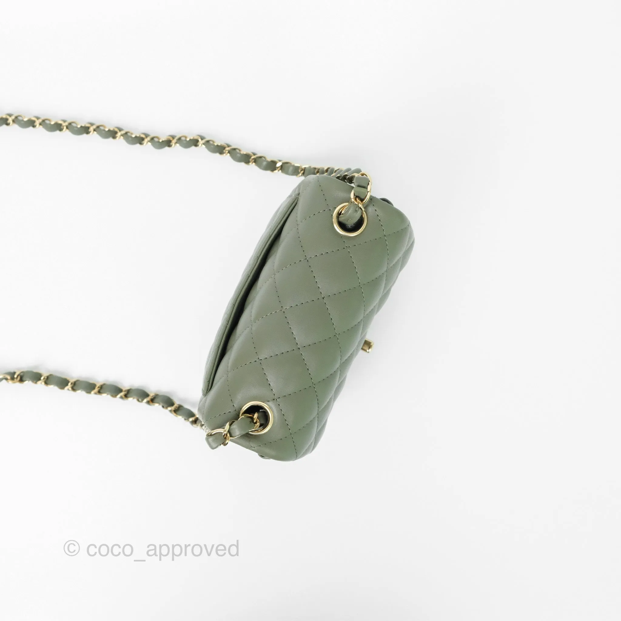 Chanel Mini Square Flap Quilted Olive Green Lambskin Gold Hardware