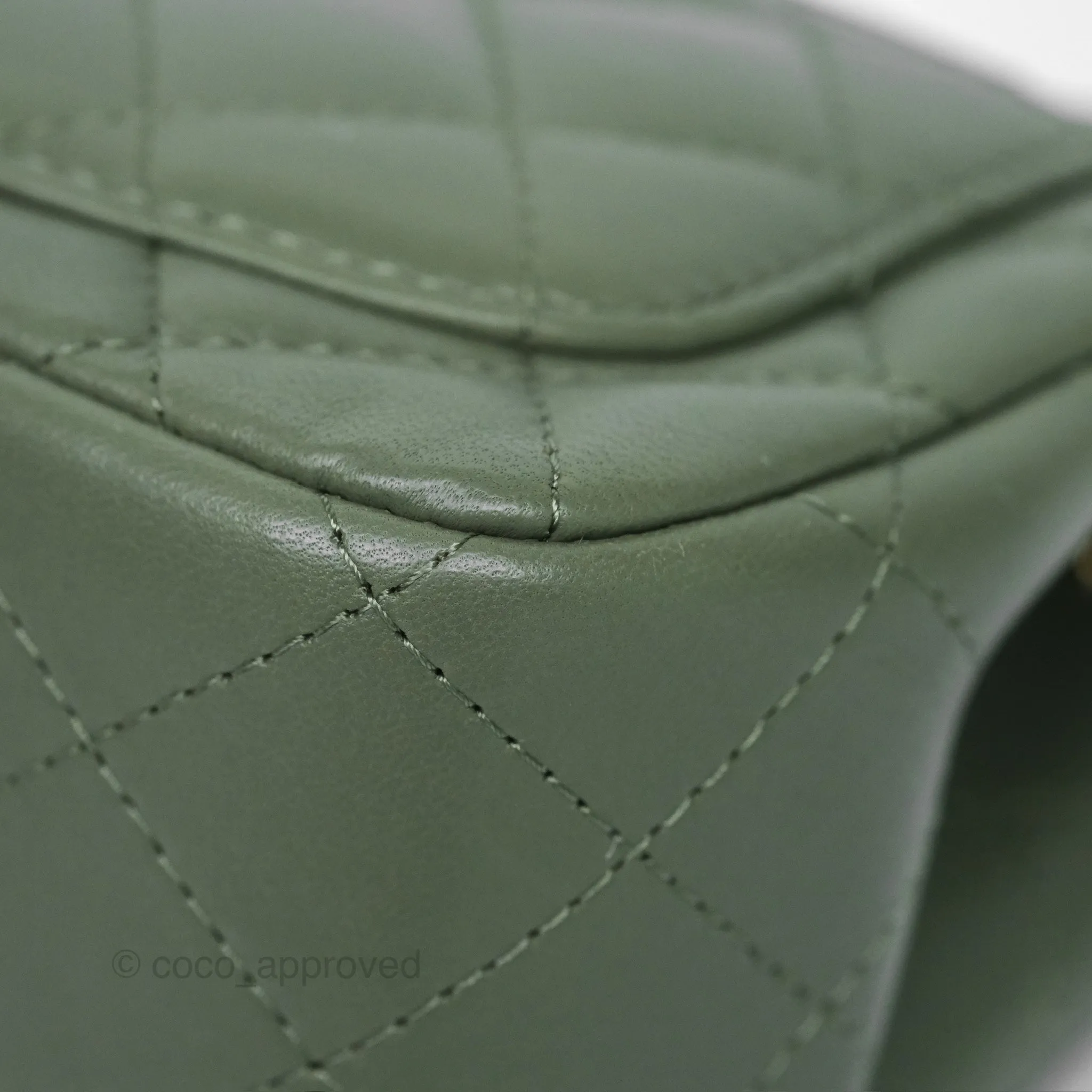 Chanel Mini Square Flap Quilted Olive Green Lambskin Gold Hardware