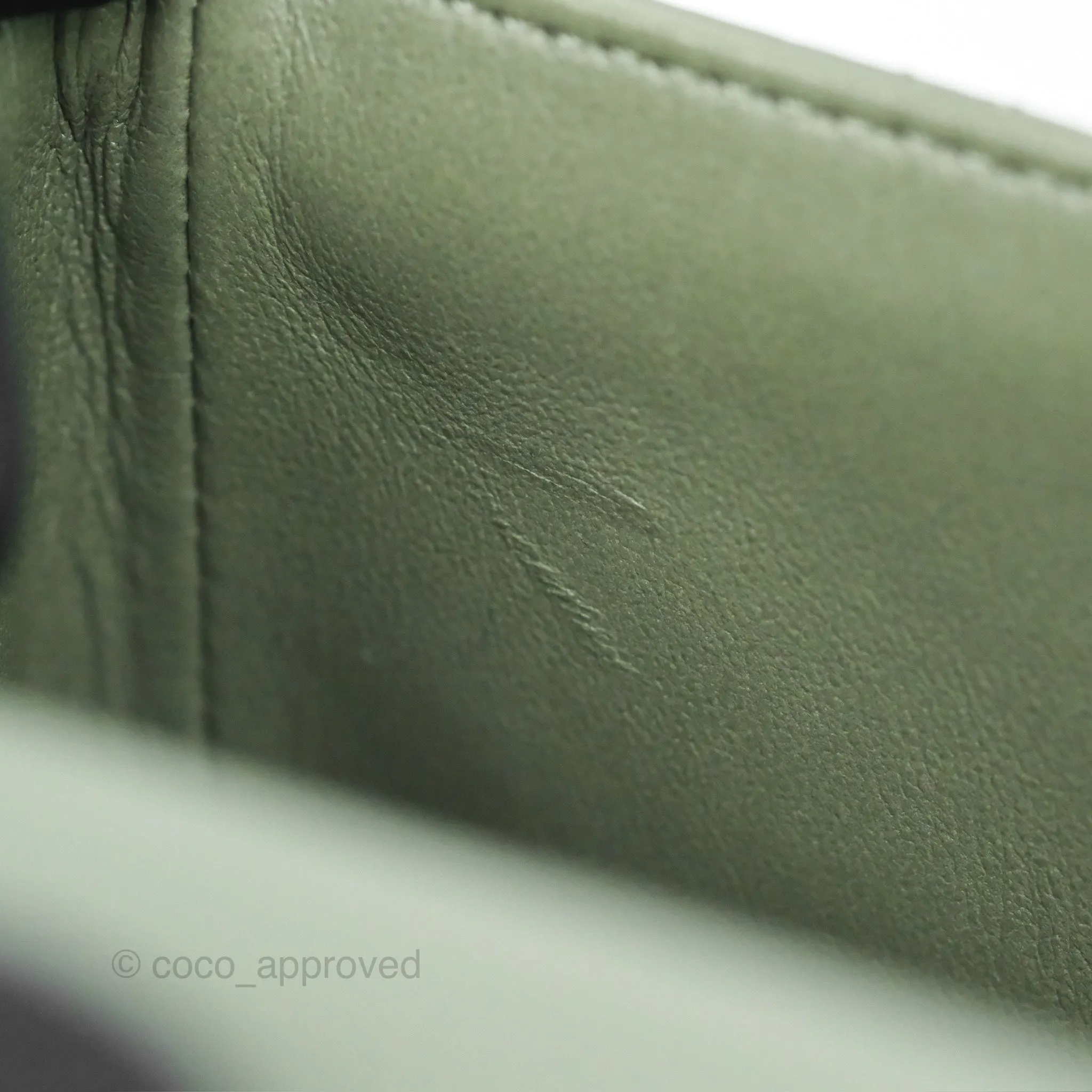 Chanel Mini Square Flap Quilted Olive Green Lambskin Gold Hardware