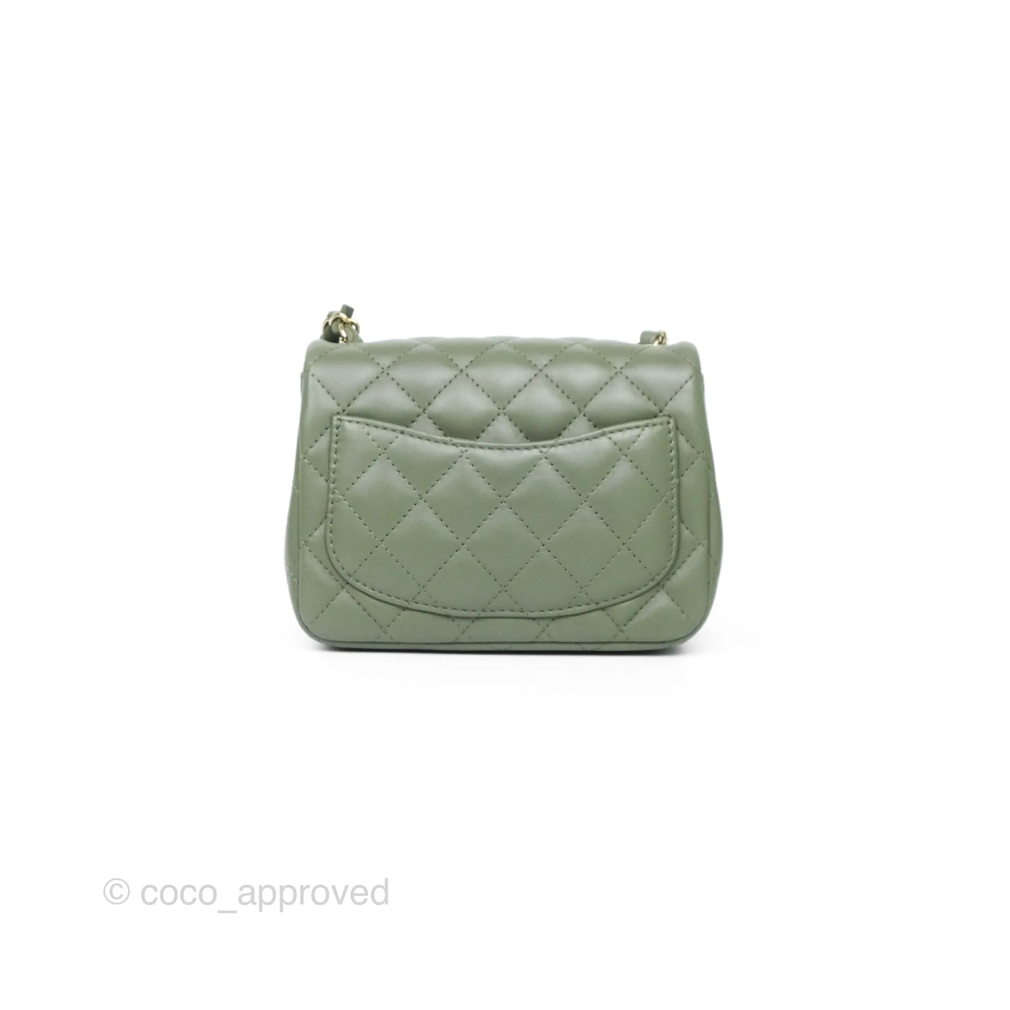 Chanel Mini Square Flap Quilted Olive Green Lambskin Gold Hardware