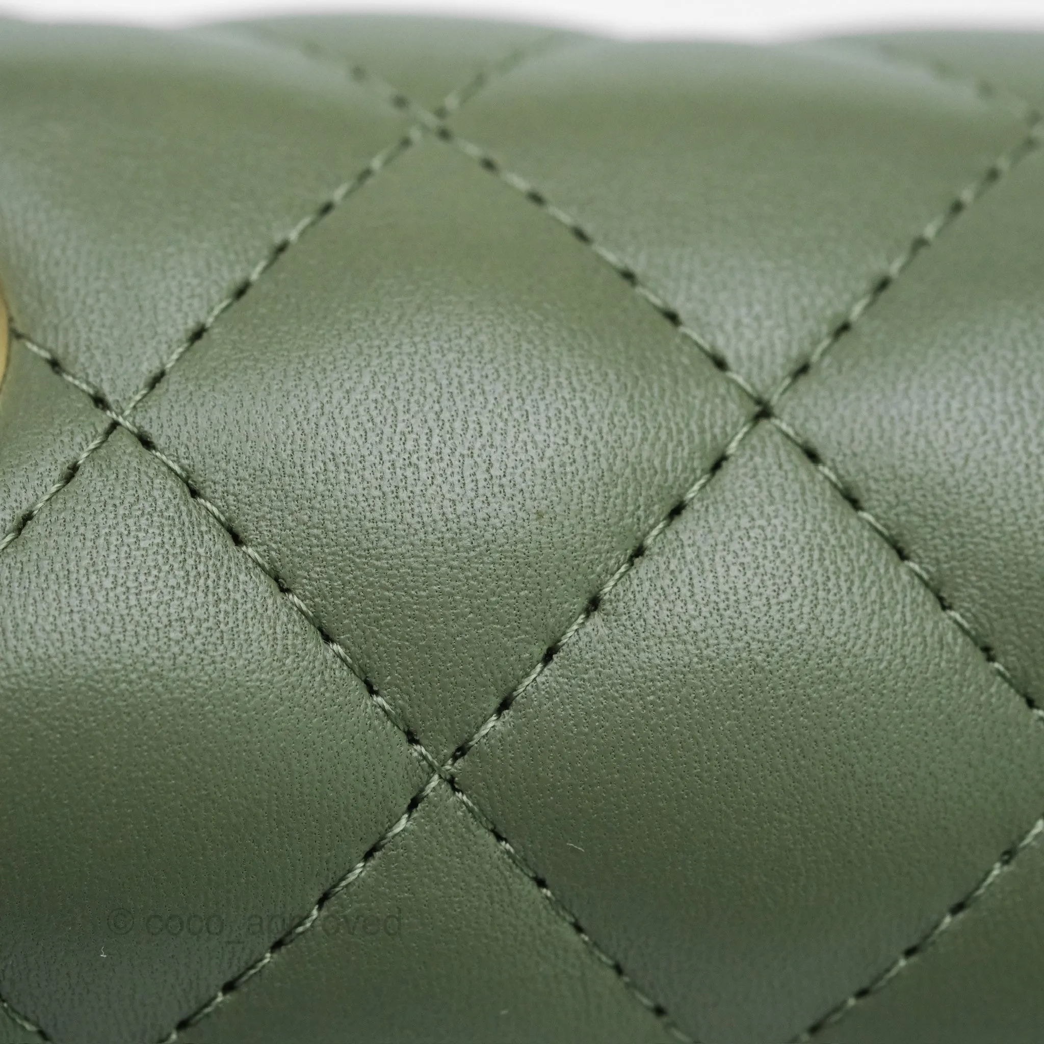 Chanel Mini Square Flap Quilted Olive Green Lambskin Gold Hardware