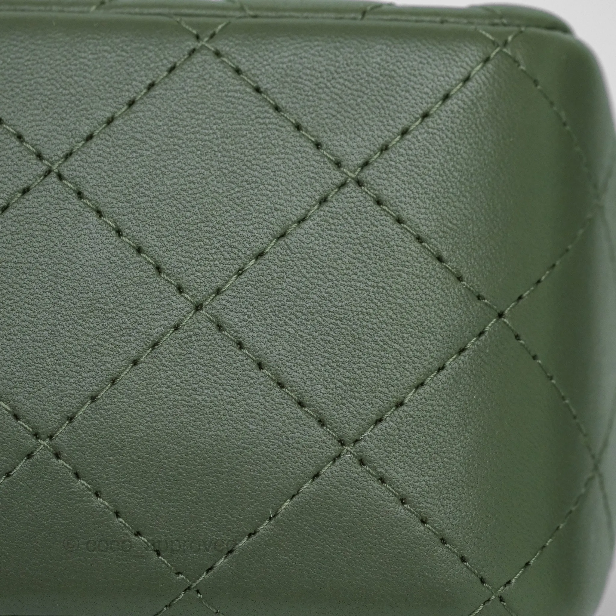 Chanel Mini Square Flap Quilted Olive Green Lambskin Gold Hardware