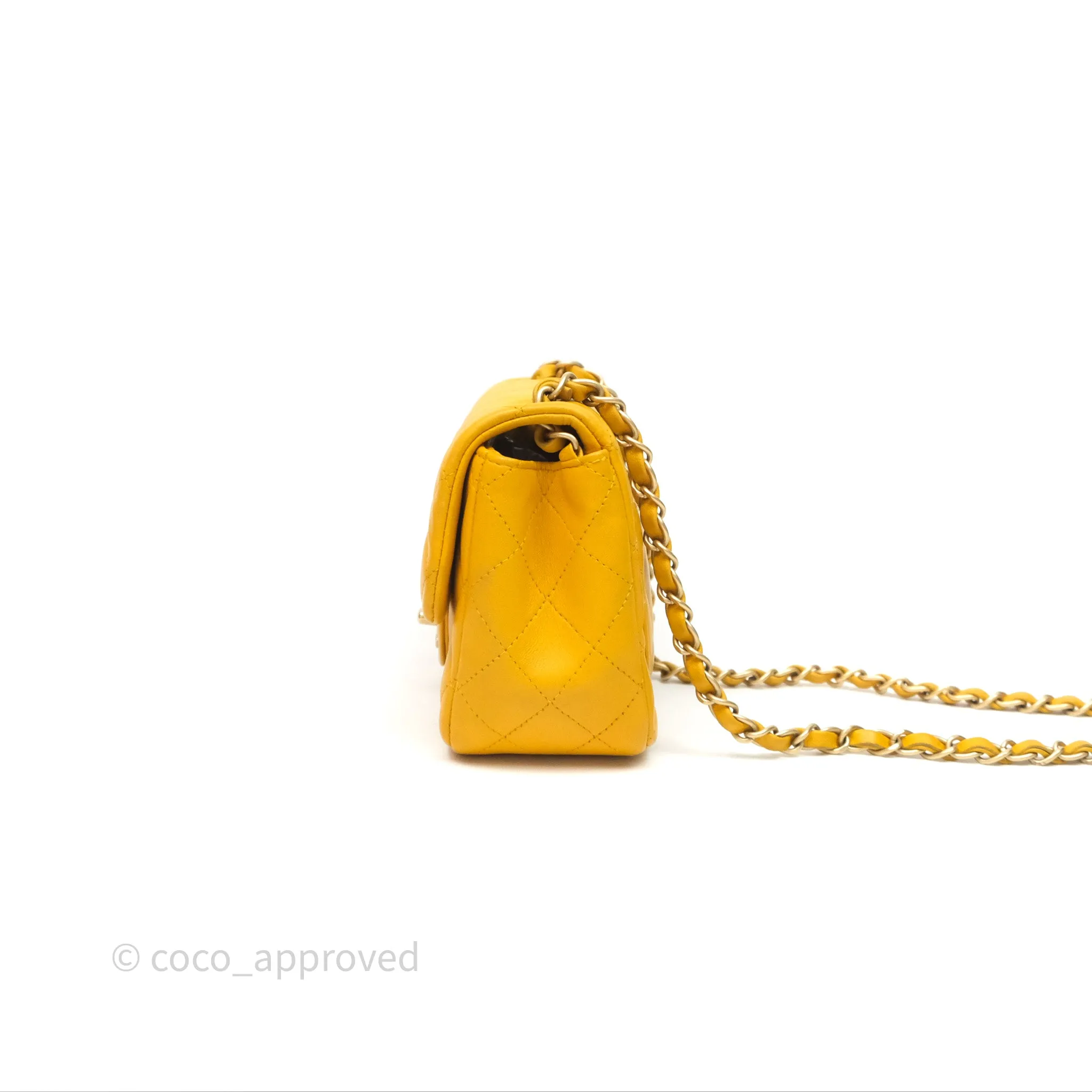 Chanel Mini Square Flap Quilted Yellow Lambskin Gold Hardware