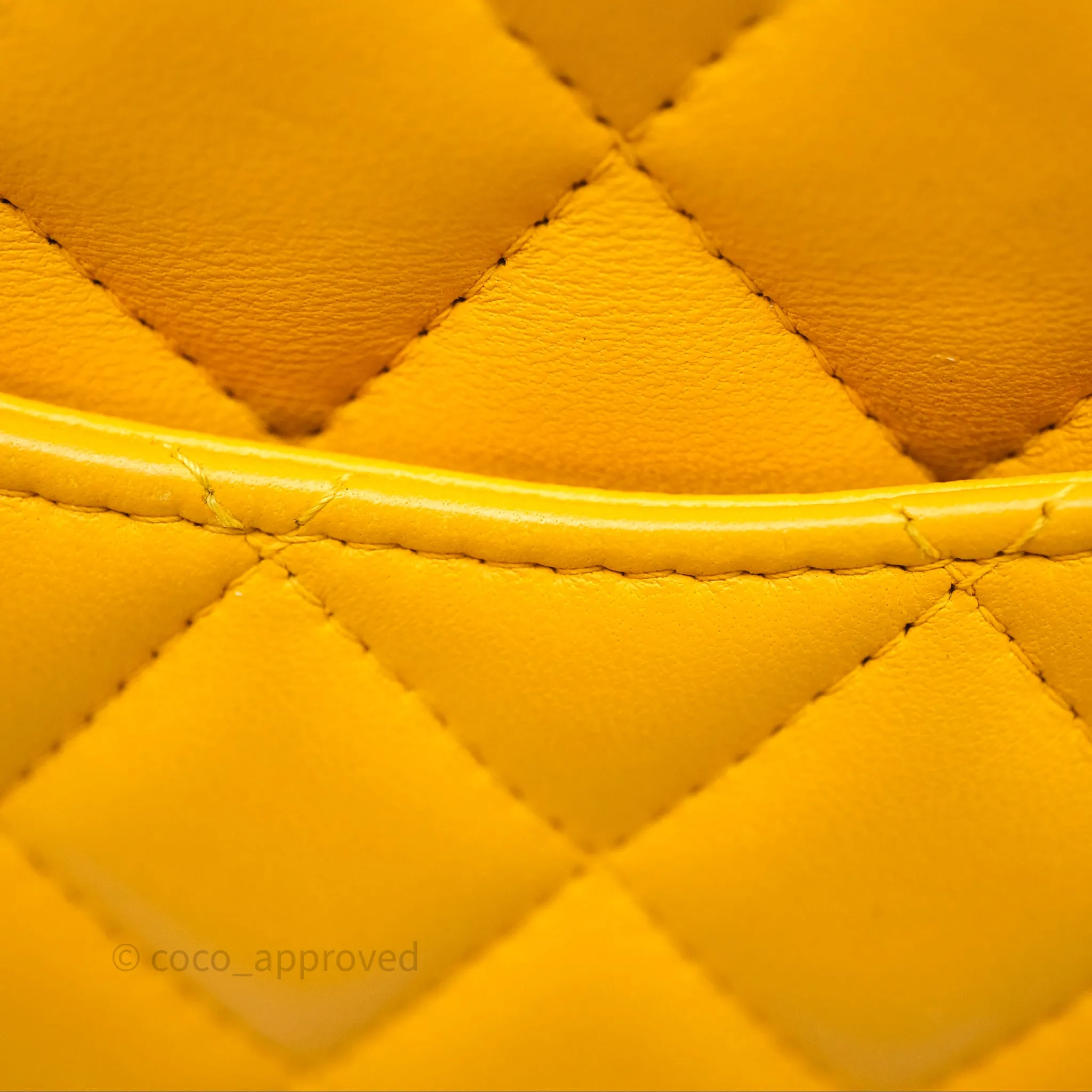 Chanel Mini Square Flap Quilted Yellow Lambskin Gold Hardware