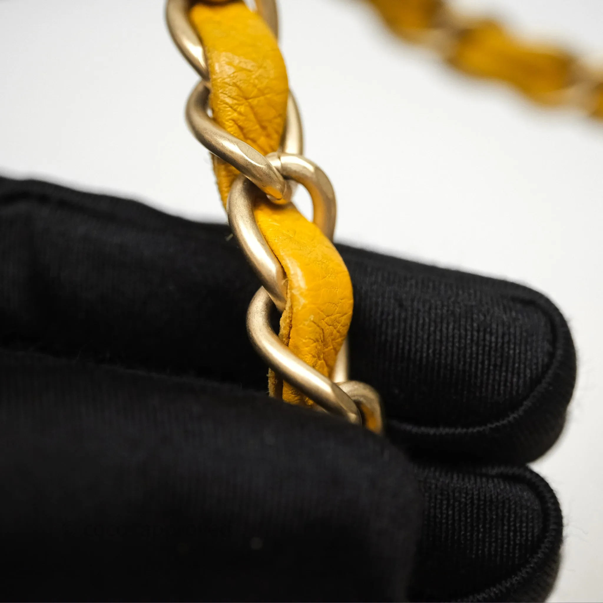 Chanel Mini Square Flap Quilted Yellow Lambskin Gold Hardware