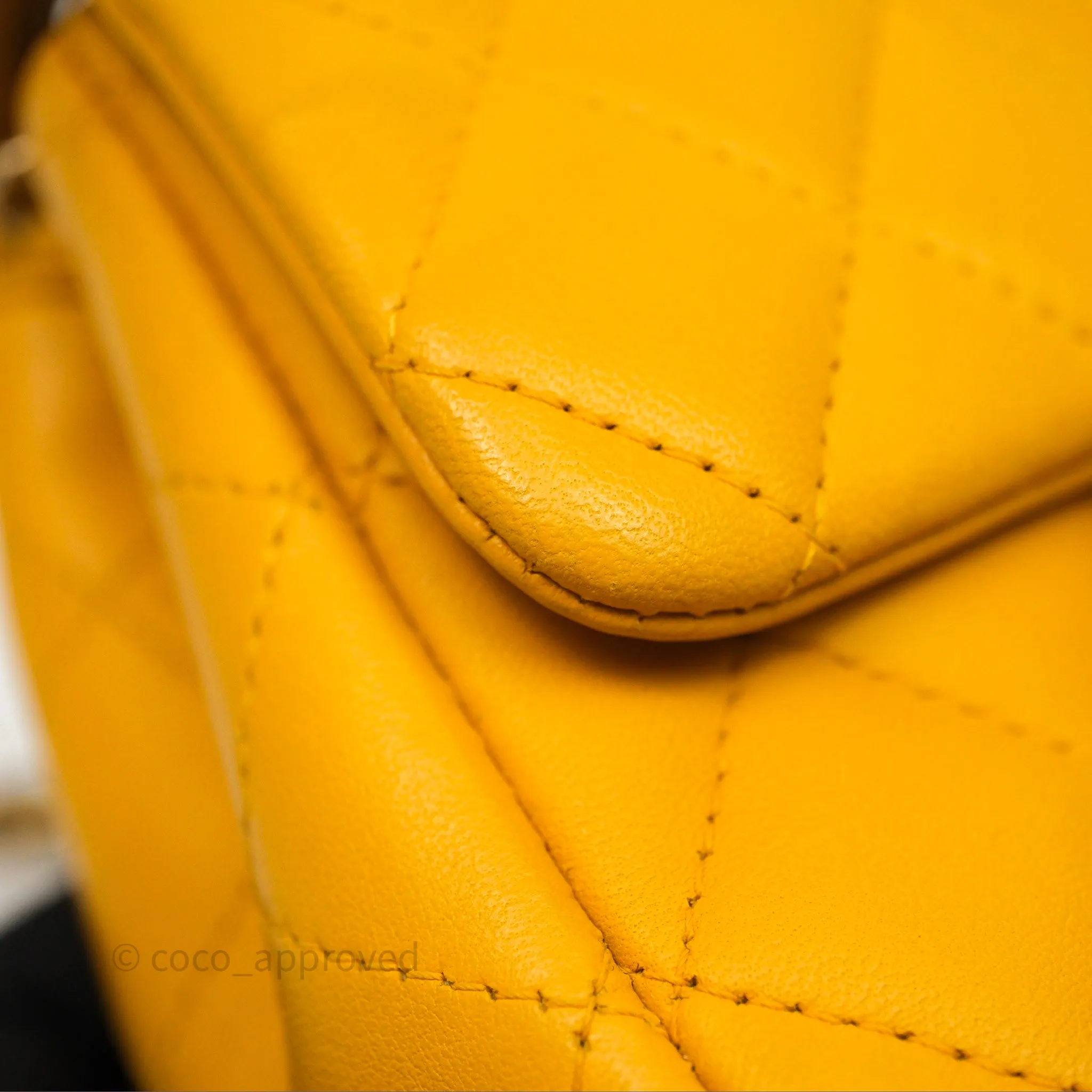 Chanel Mini Square Flap Quilted Yellow Lambskin Gold Hardware