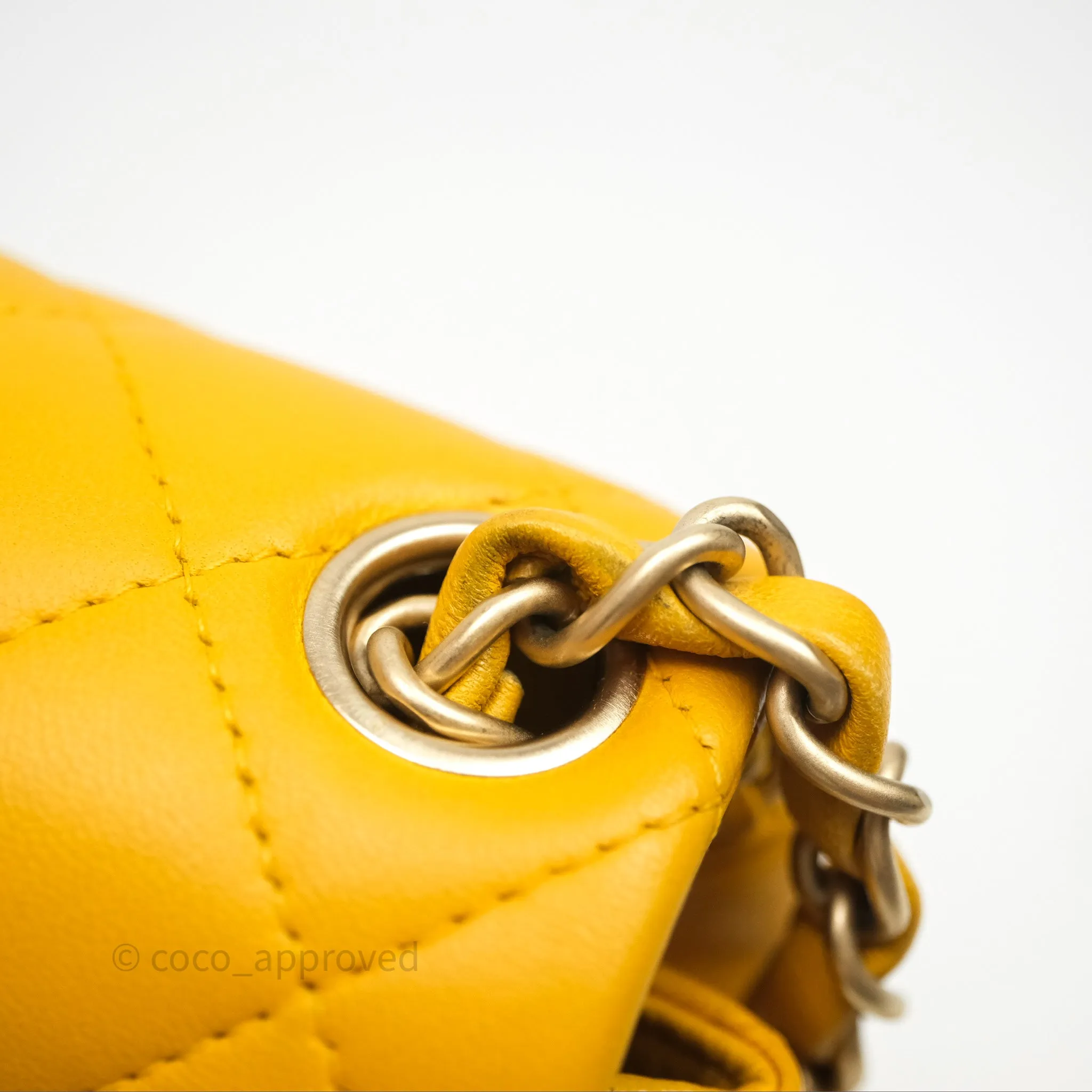 Chanel Mini Square Flap Quilted Yellow Lambskin Gold Hardware