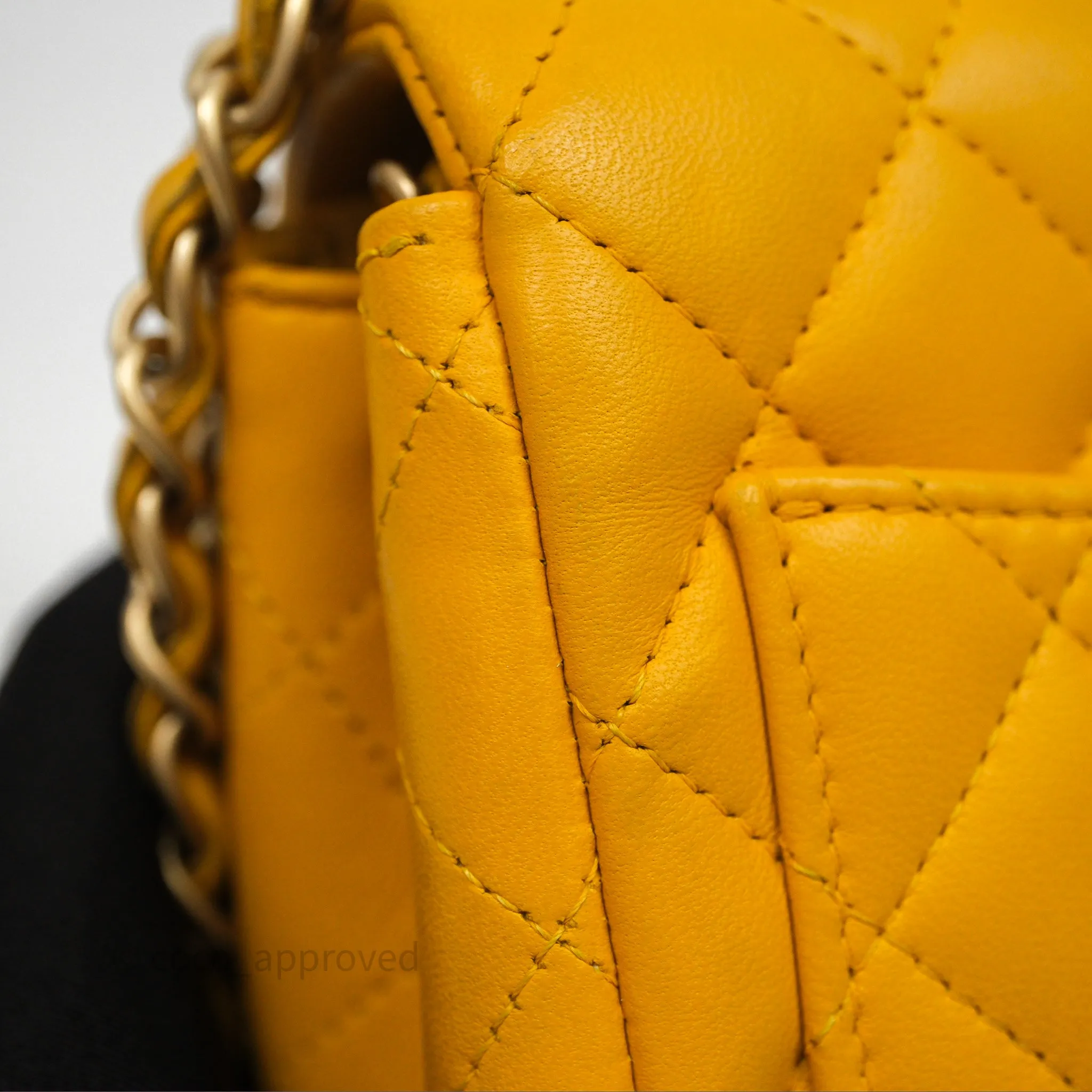 Chanel Mini Square Flap Quilted Yellow Lambskin Gold Hardware