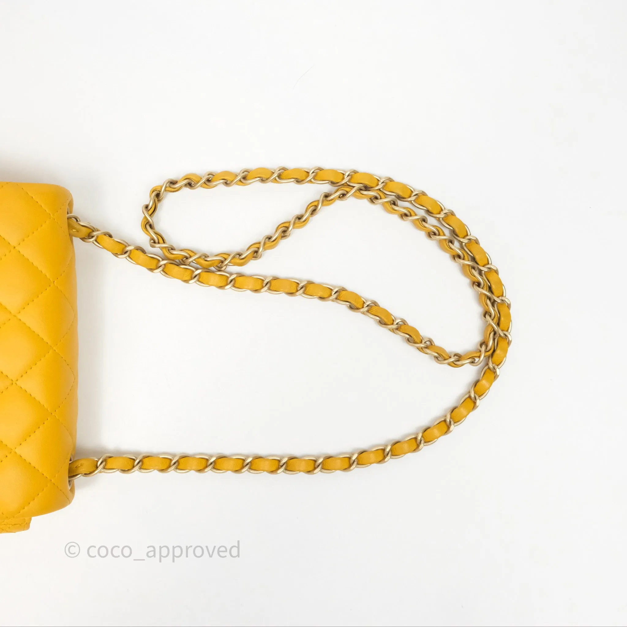 Chanel Mini Square Flap Quilted Yellow Lambskin Gold Hardware