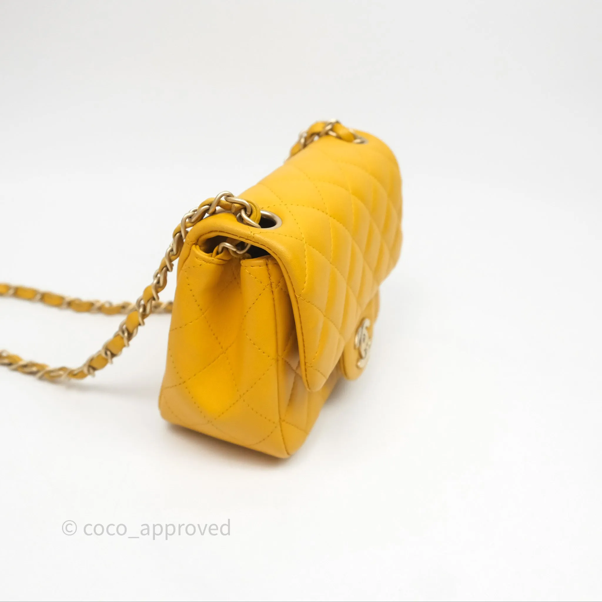 Chanel Mini Square Flap Quilted Yellow Lambskin Gold Hardware