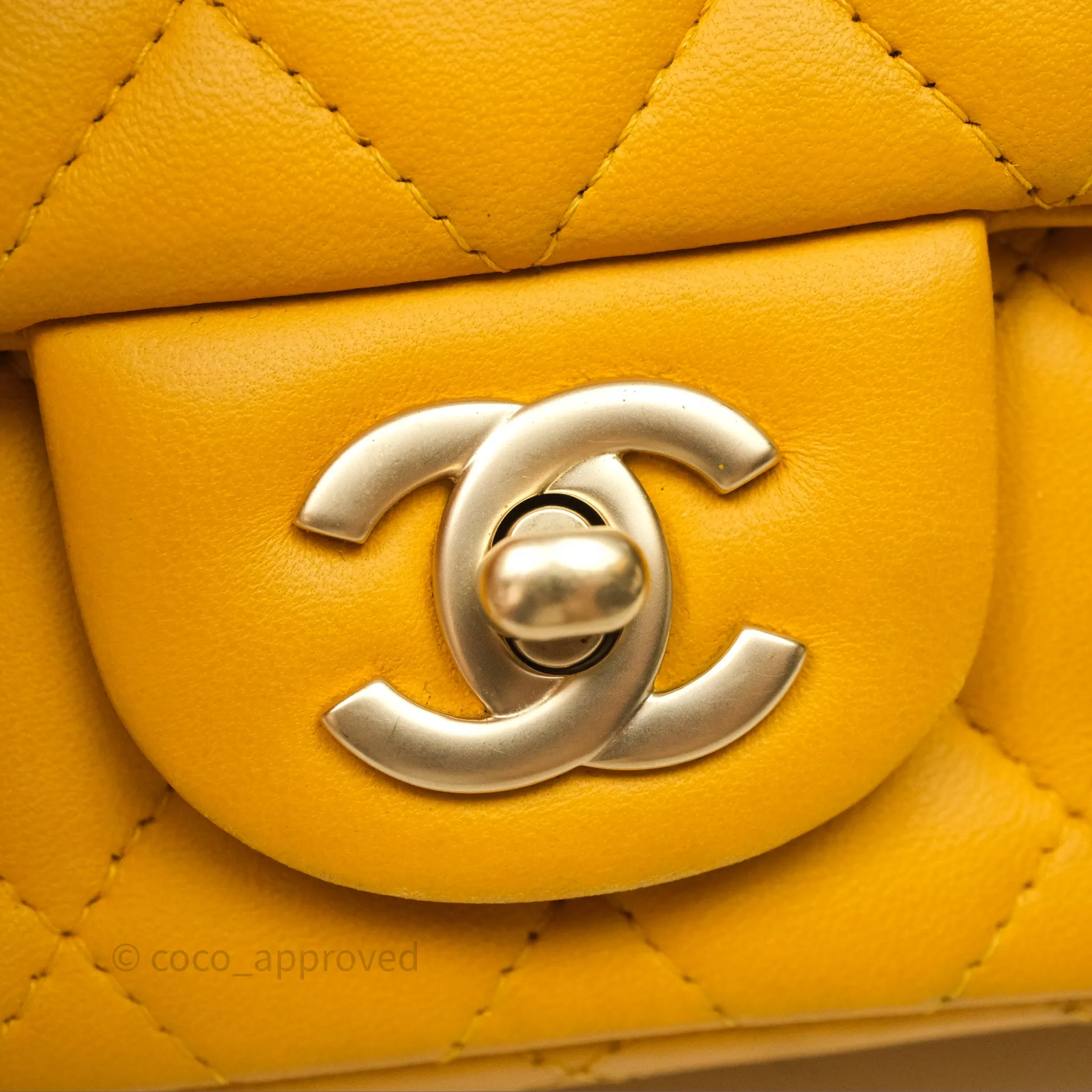 Chanel Mini Square Flap Quilted Yellow Lambskin Gold Hardware