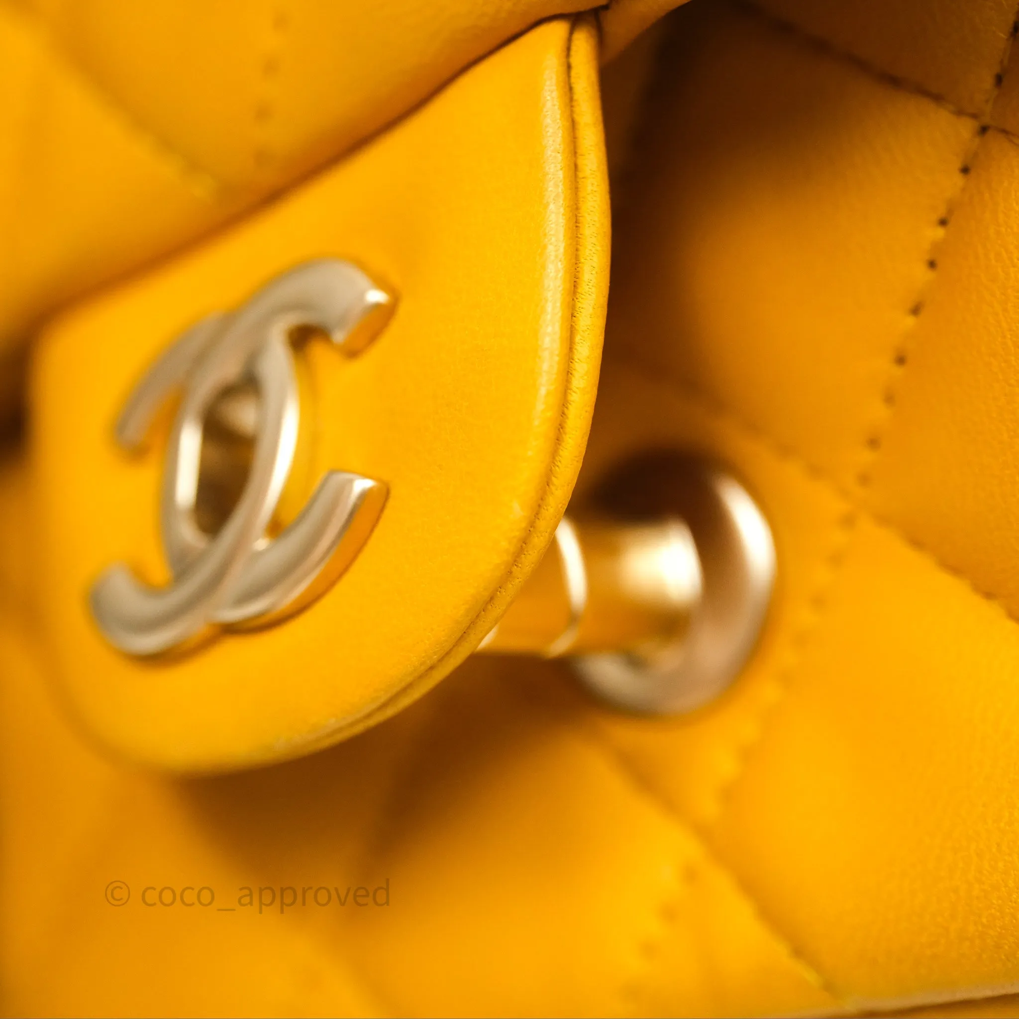 Chanel Mini Square Flap Quilted Yellow Lambskin Gold Hardware