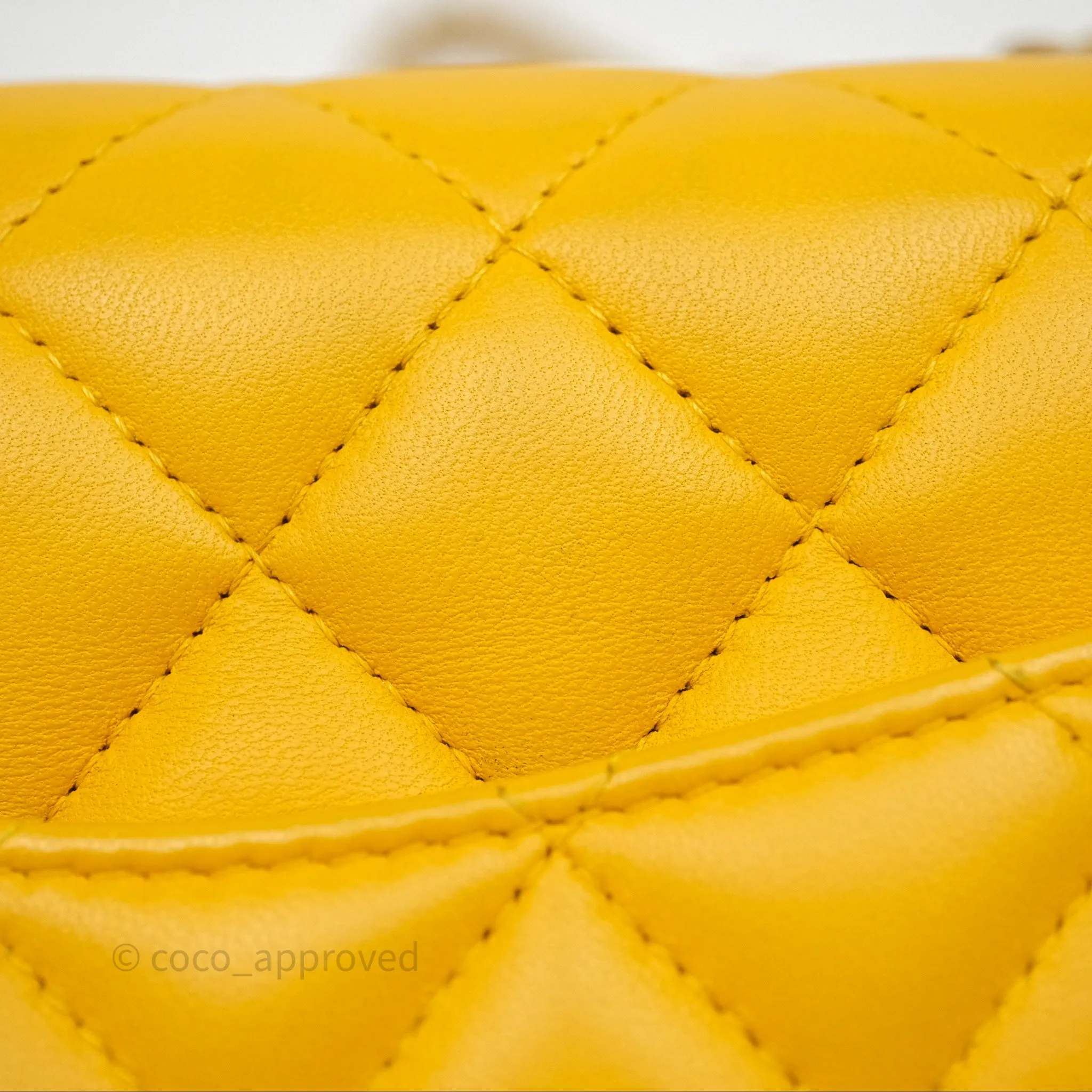 Chanel Mini Square Flap Quilted Yellow Lambskin Gold Hardware