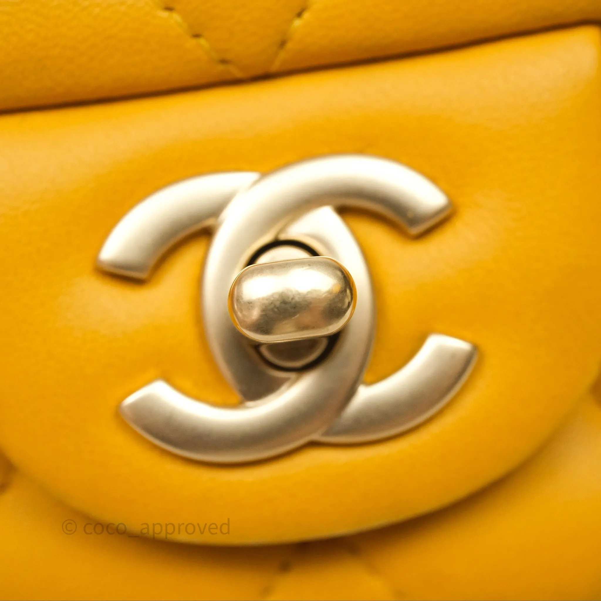 Chanel Mini Square Flap Quilted Yellow Lambskin Gold Hardware