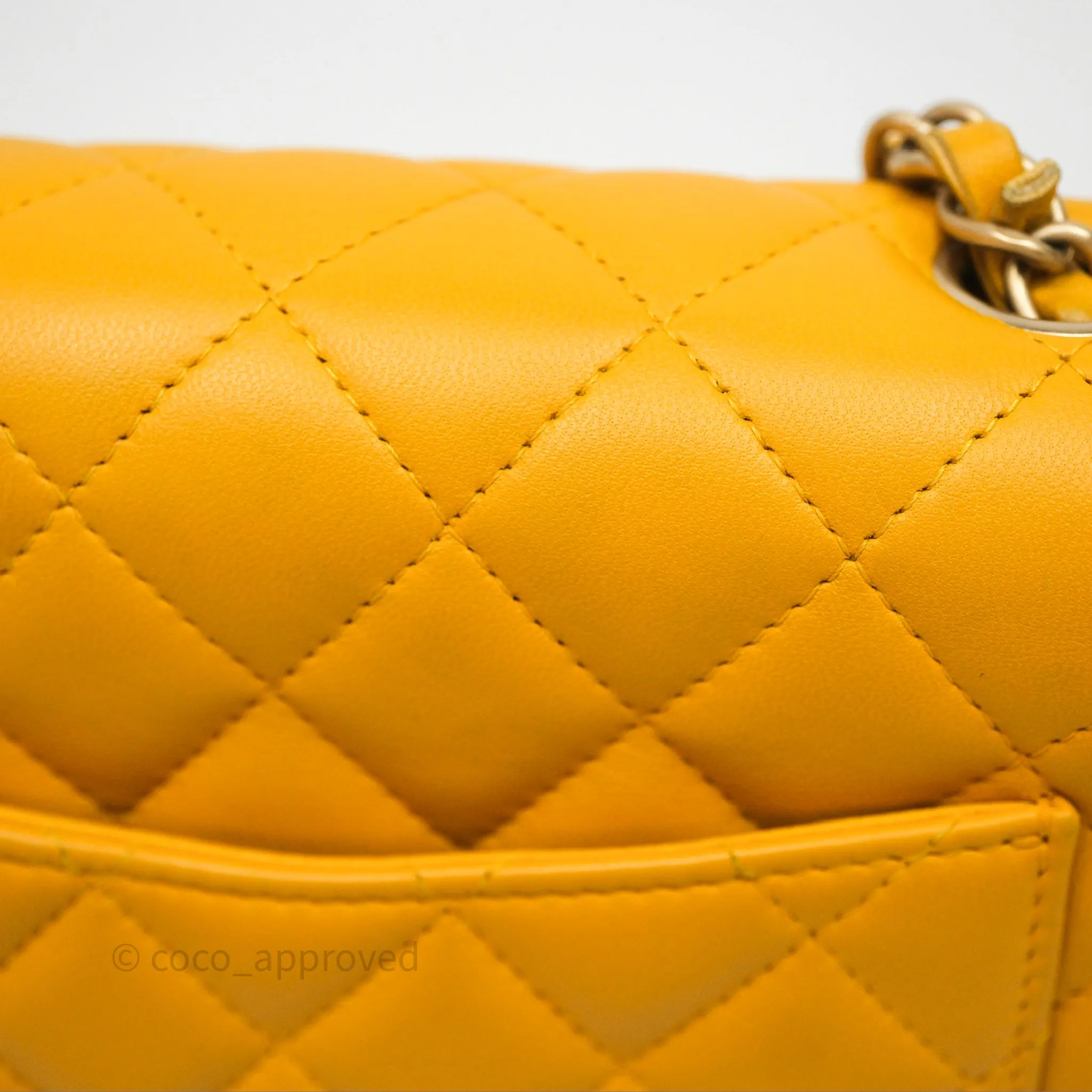 Chanel Mini Square Flap Quilted Yellow Lambskin Gold Hardware
