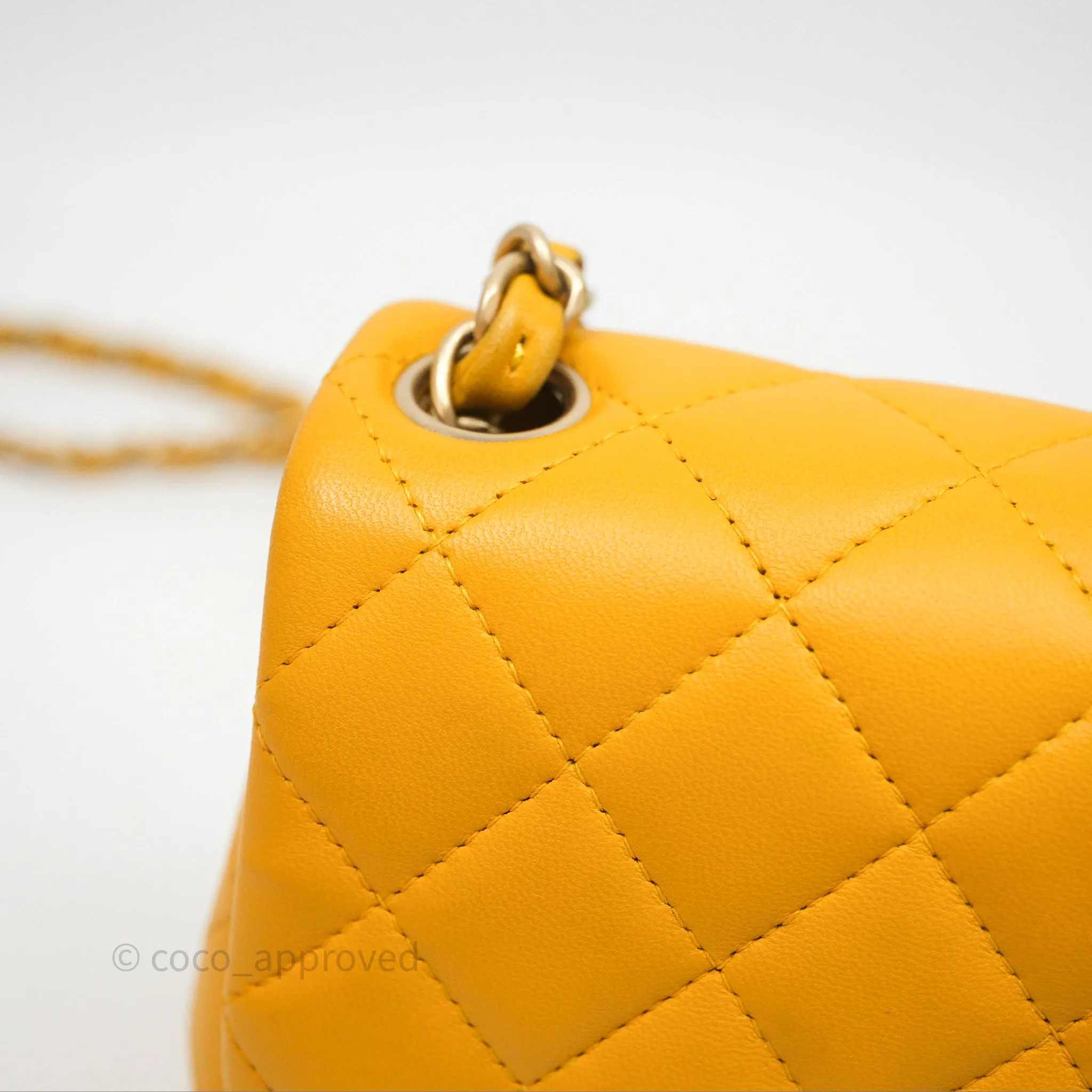 Chanel Mini Square Flap Quilted Yellow Lambskin Gold Hardware