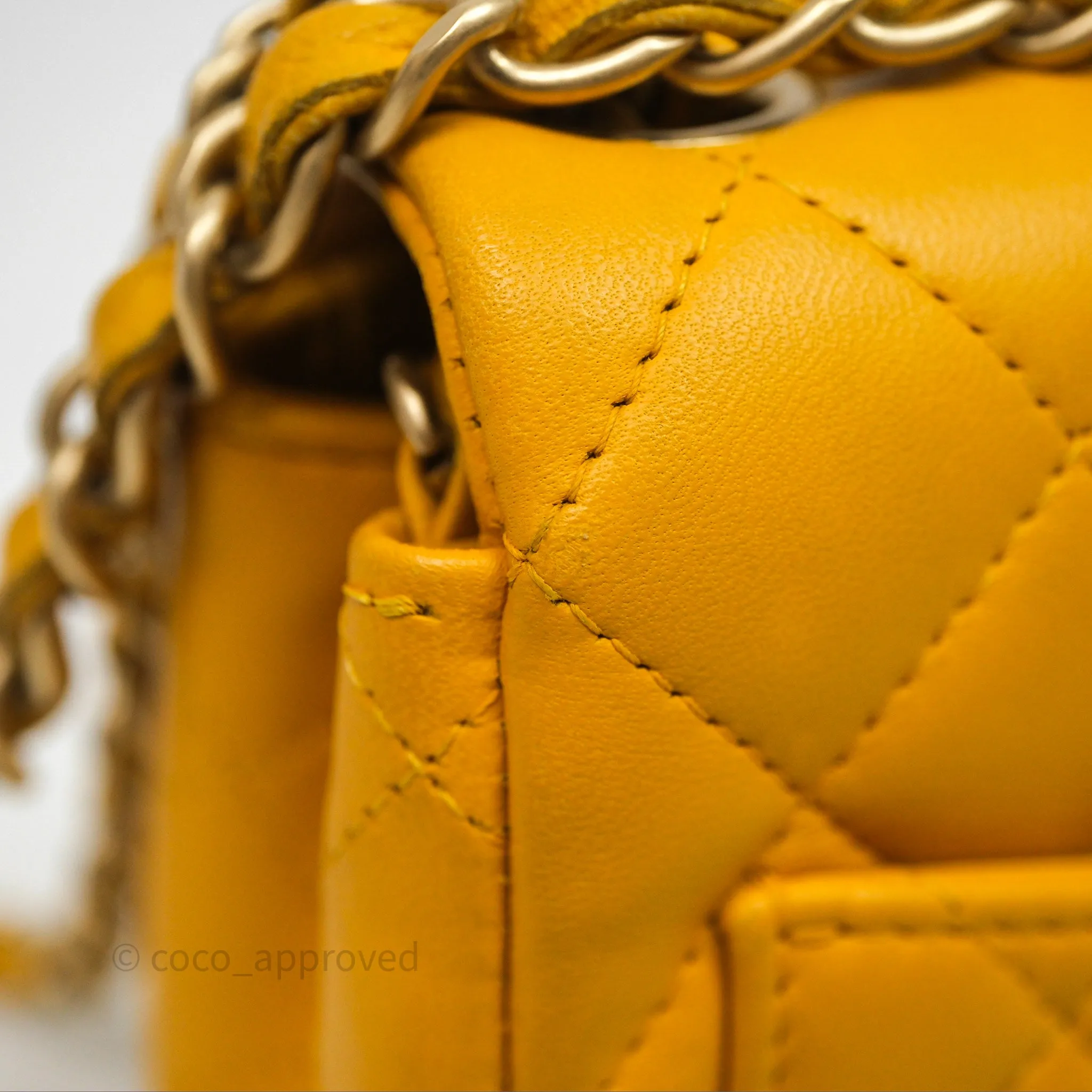 Chanel Mini Square Flap Quilted Yellow Lambskin Gold Hardware