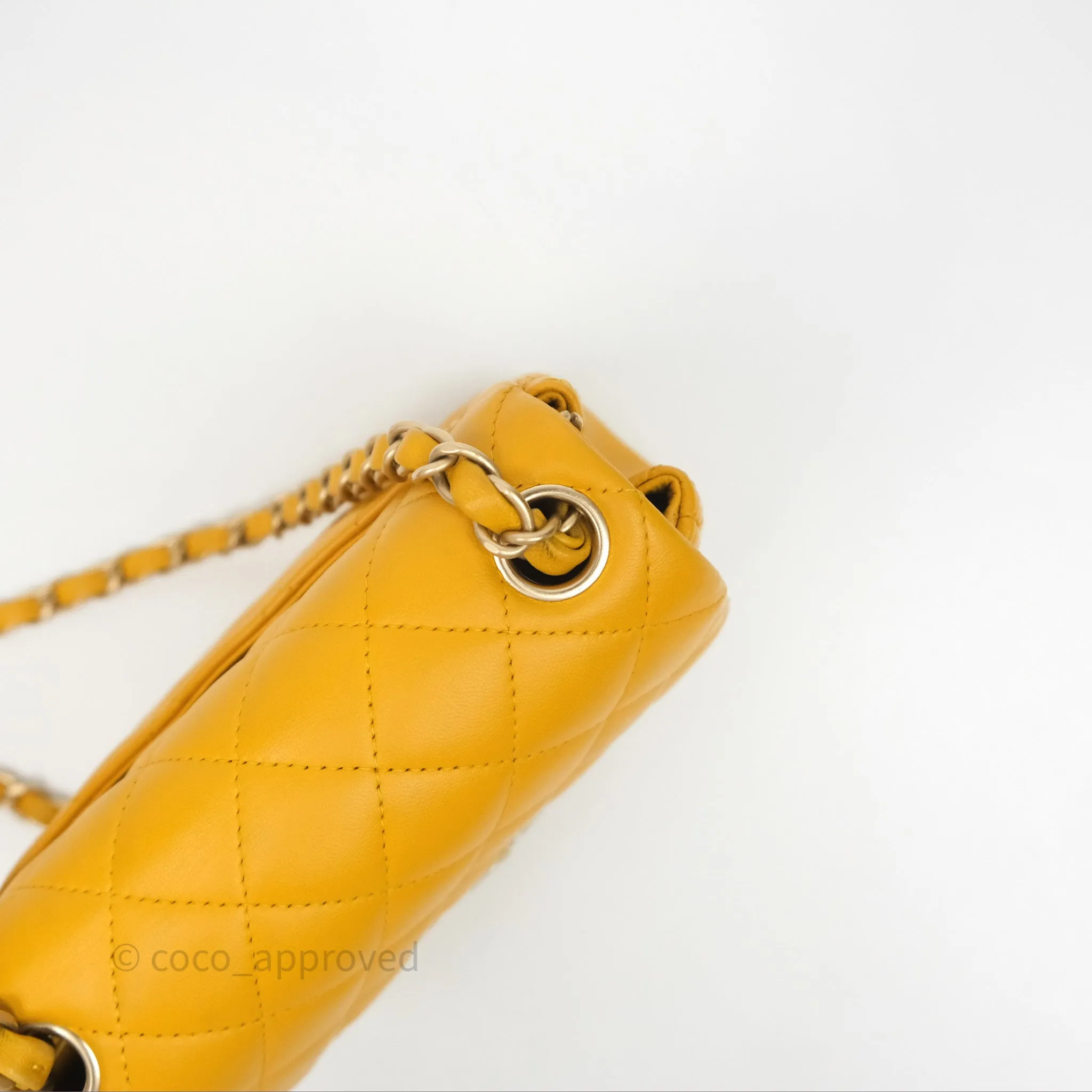 Chanel Mini Square Flap Quilted Yellow Lambskin Gold Hardware