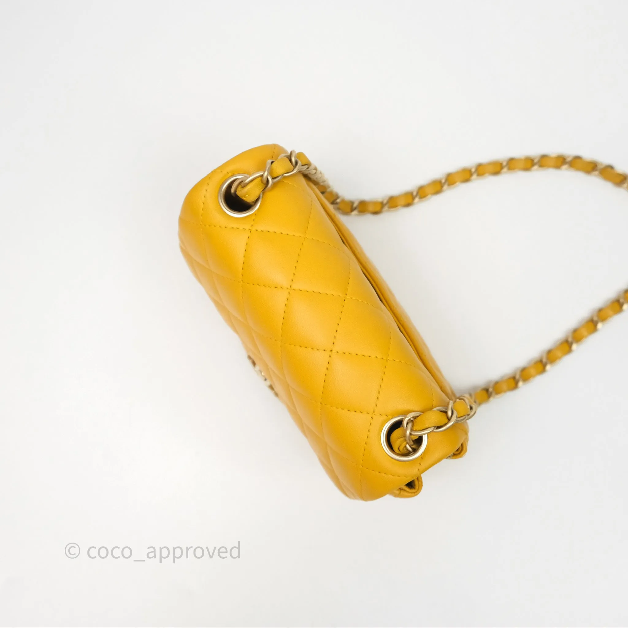Chanel Mini Square Flap Quilted Yellow Lambskin Gold Hardware