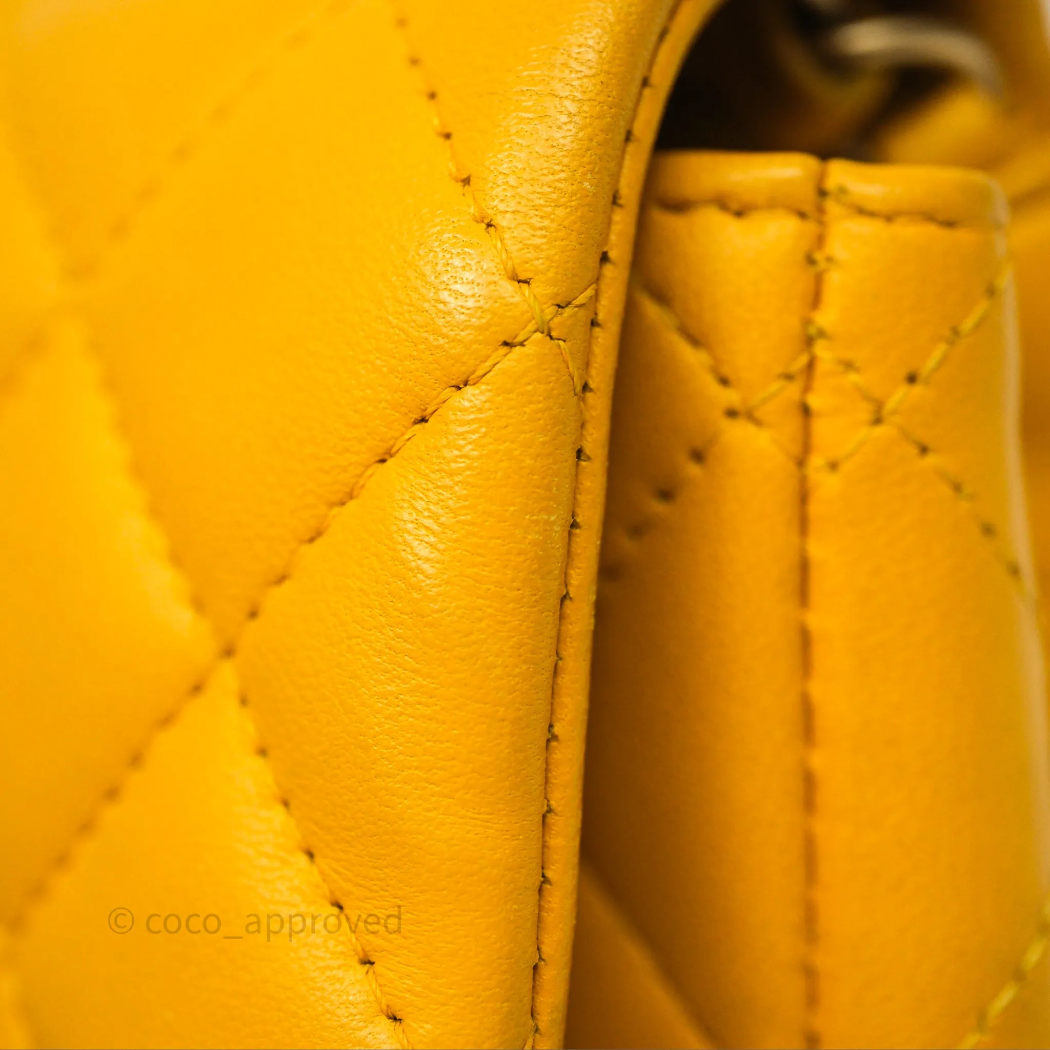 Chanel Mini Square Flap Quilted Yellow Lambskin Gold Hardware