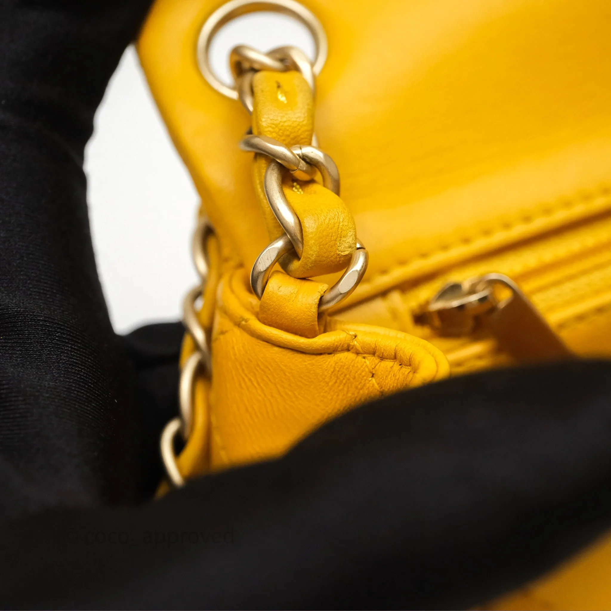 Chanel Mini Square Flap Quilted Yellow Lambskin Gold Hardware