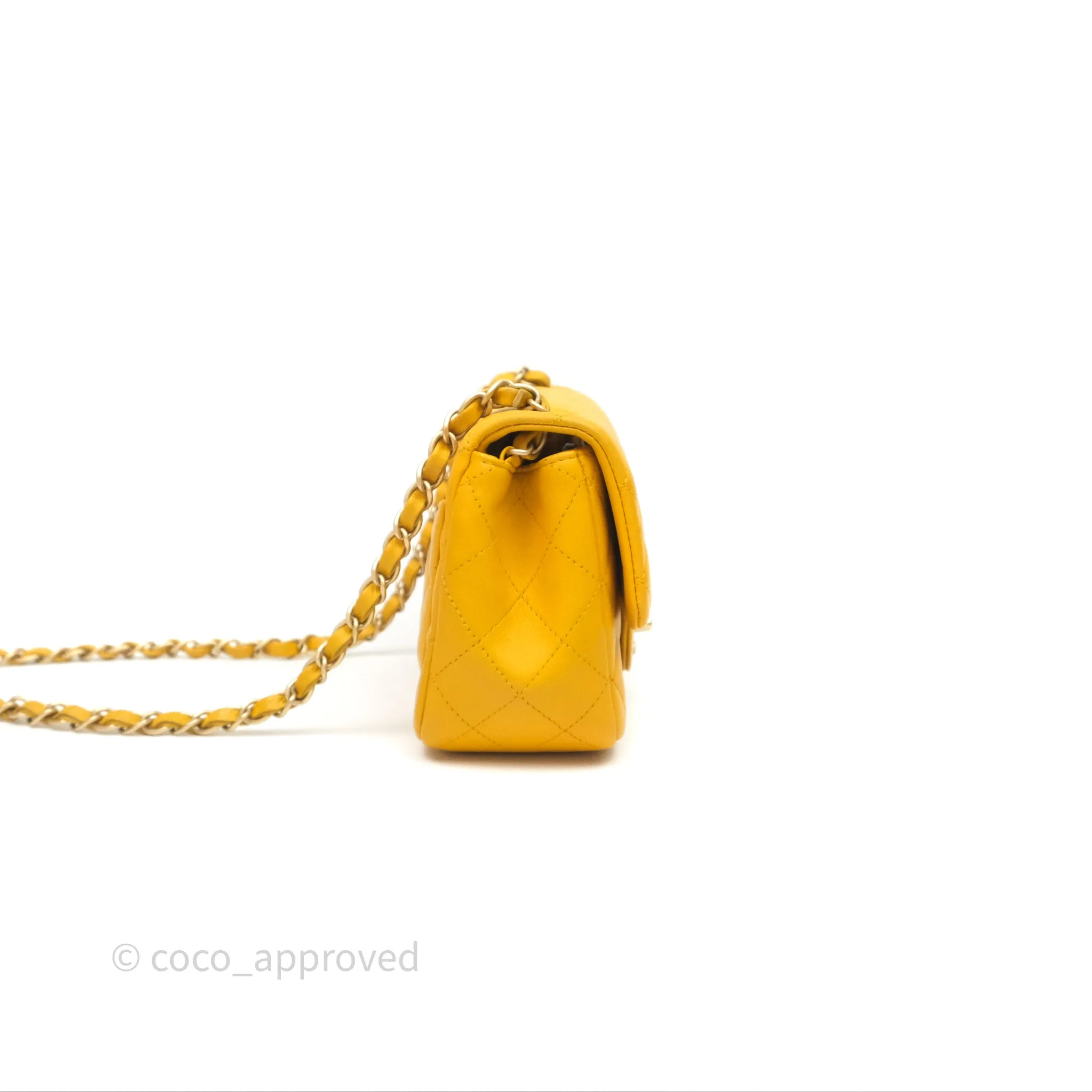 Chanel Mini Square Flap Quilted Yellow Lambskin Gold Hardware