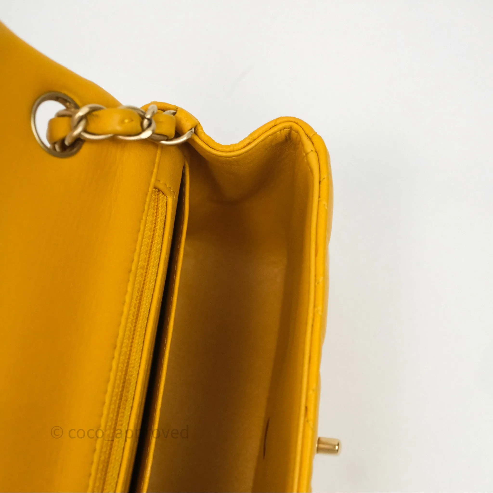Chanel Mini Square Flap Quilted Yellow Lambskin Gold Hardware