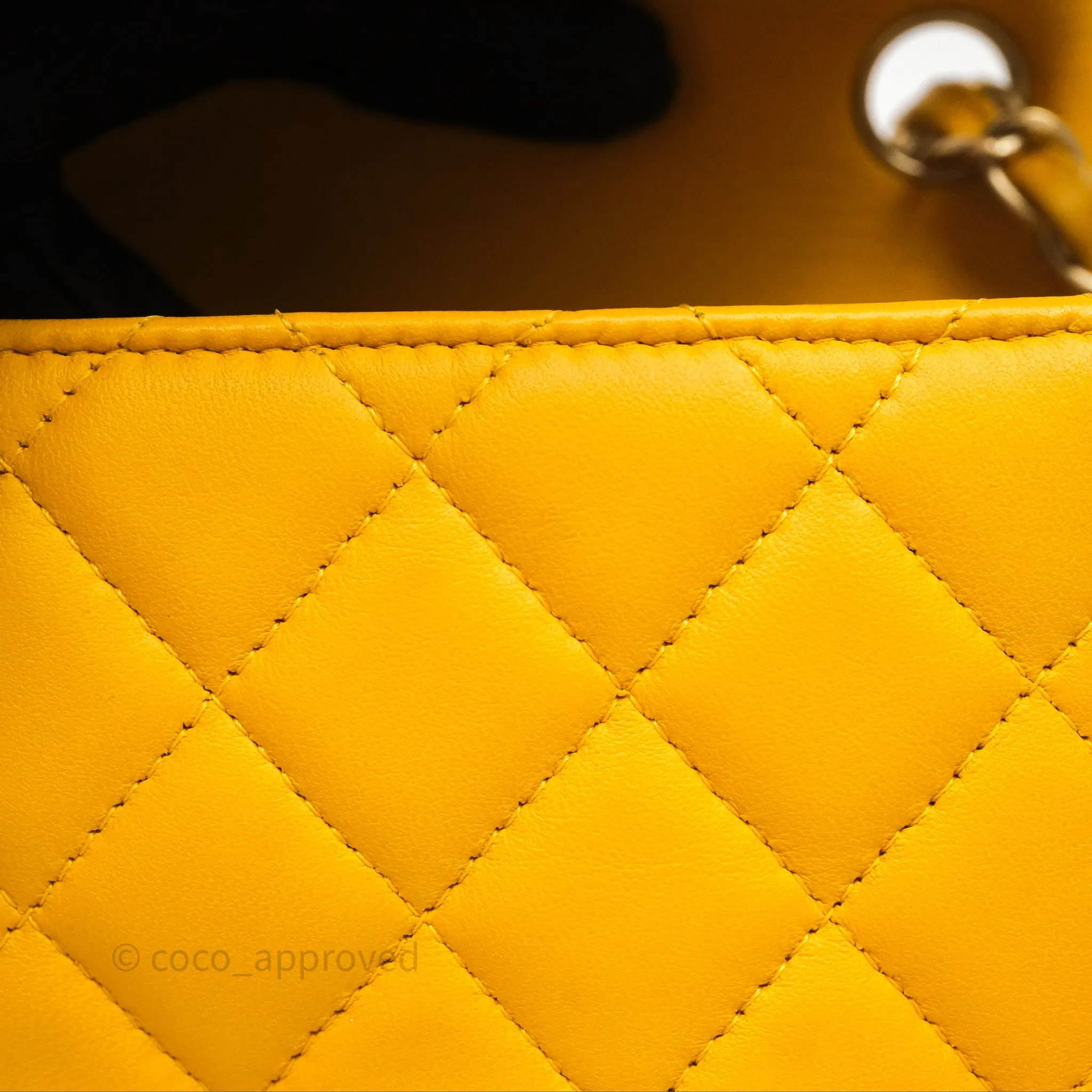 Chanel Mini Square Flap Quilted Yellow Lambskin Gold Hardware