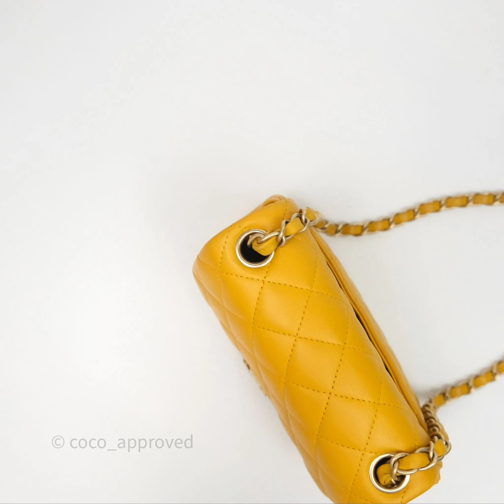 Chanel Mini Square Flap Quilted Yellow Lambskin Gold Hardware