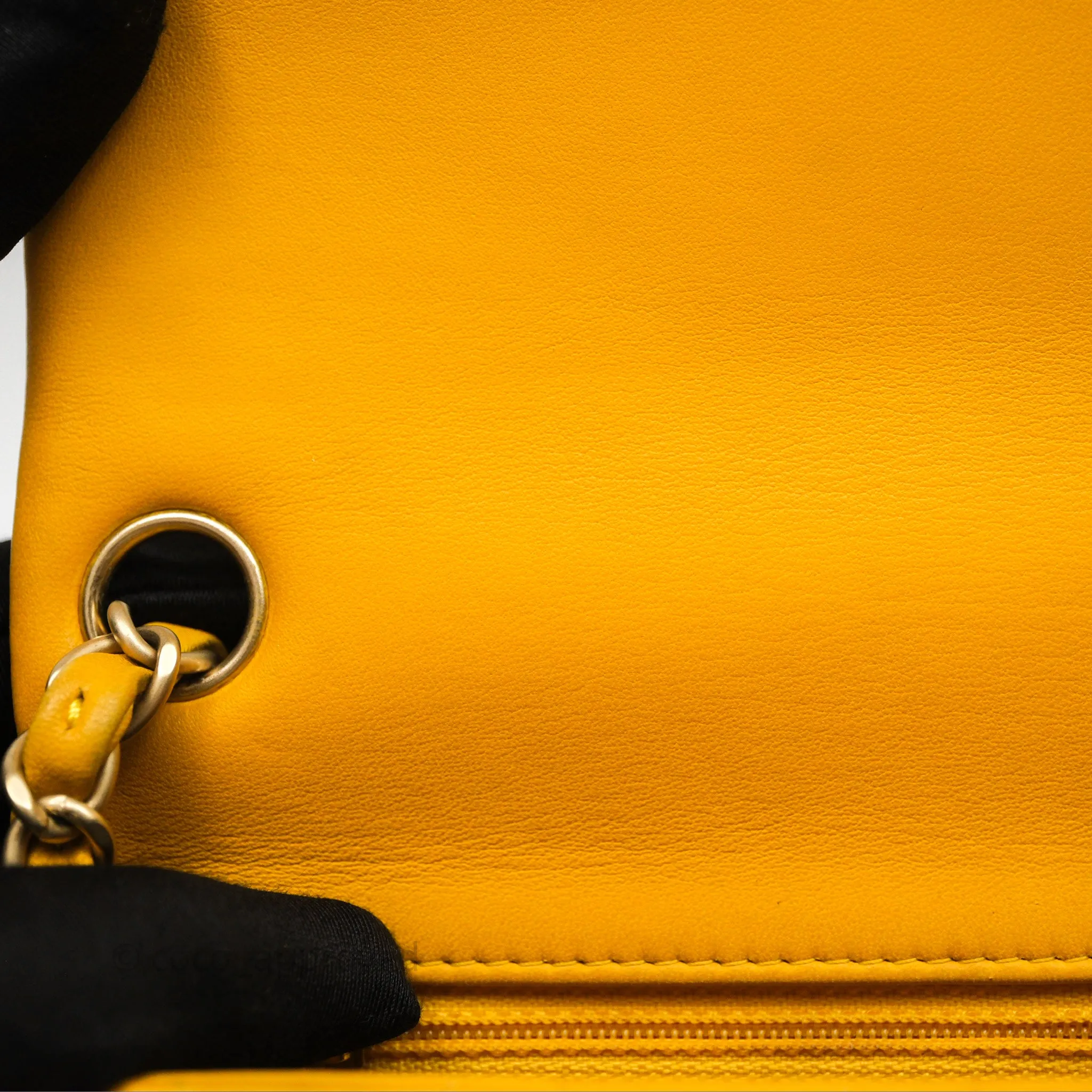 Chanel Mini Square Flap Quilted Yellow Lambskin Gold Hardware