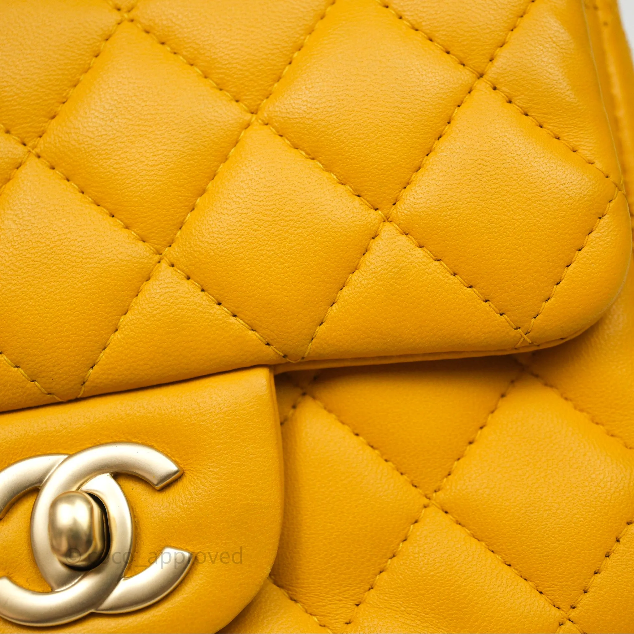 Chanel Mini Square Flap Quilted Yellow Lambskin Gold Hardware