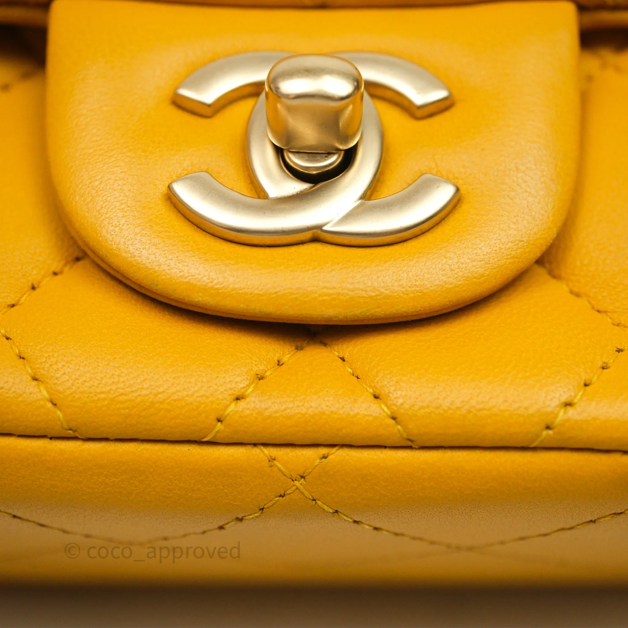 Chanel Mini Square Flap Quilted Yellow Lambskin Gold Hardware
