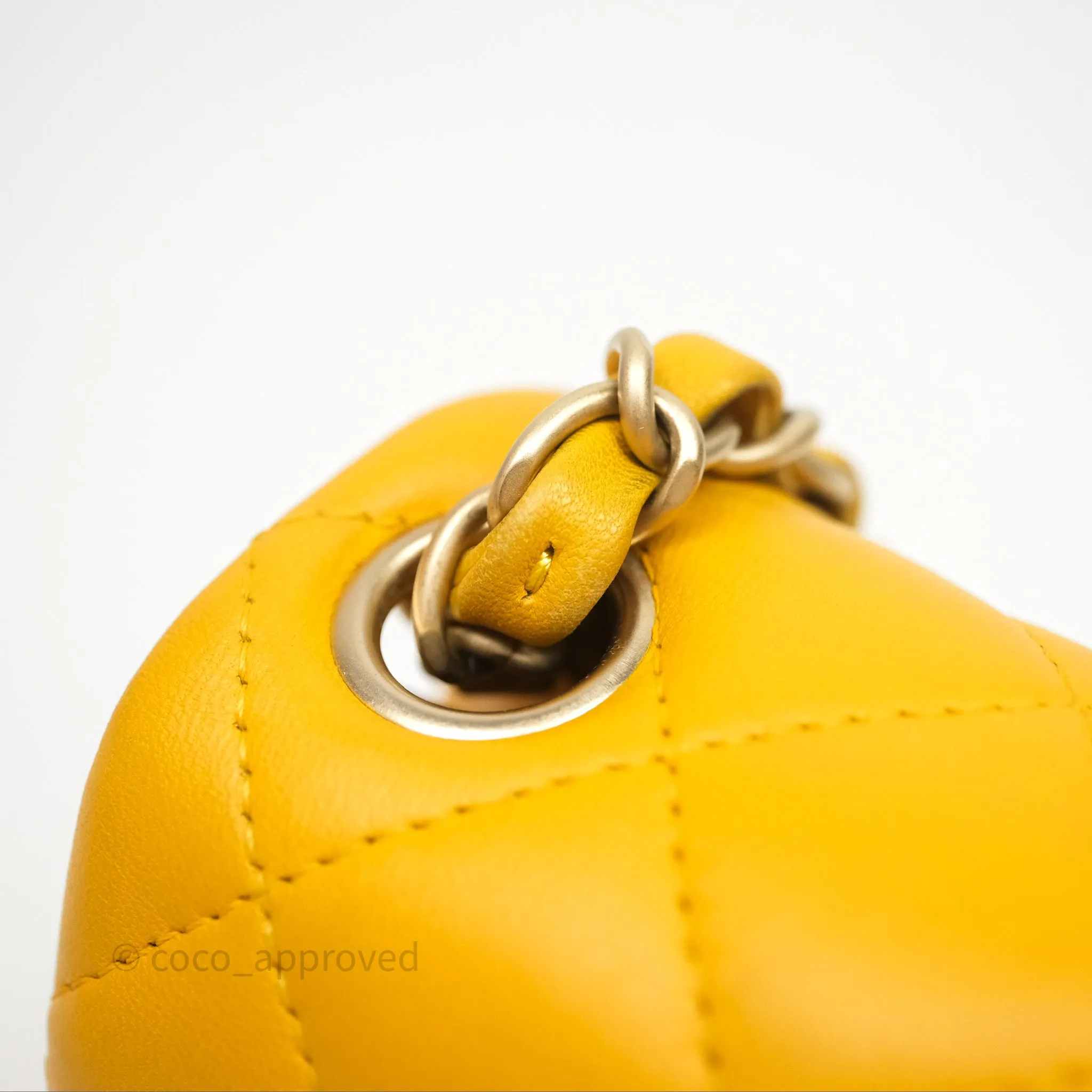 Chanel Mini Square Flap Quilted Yellow Lambskin Gold Hardware