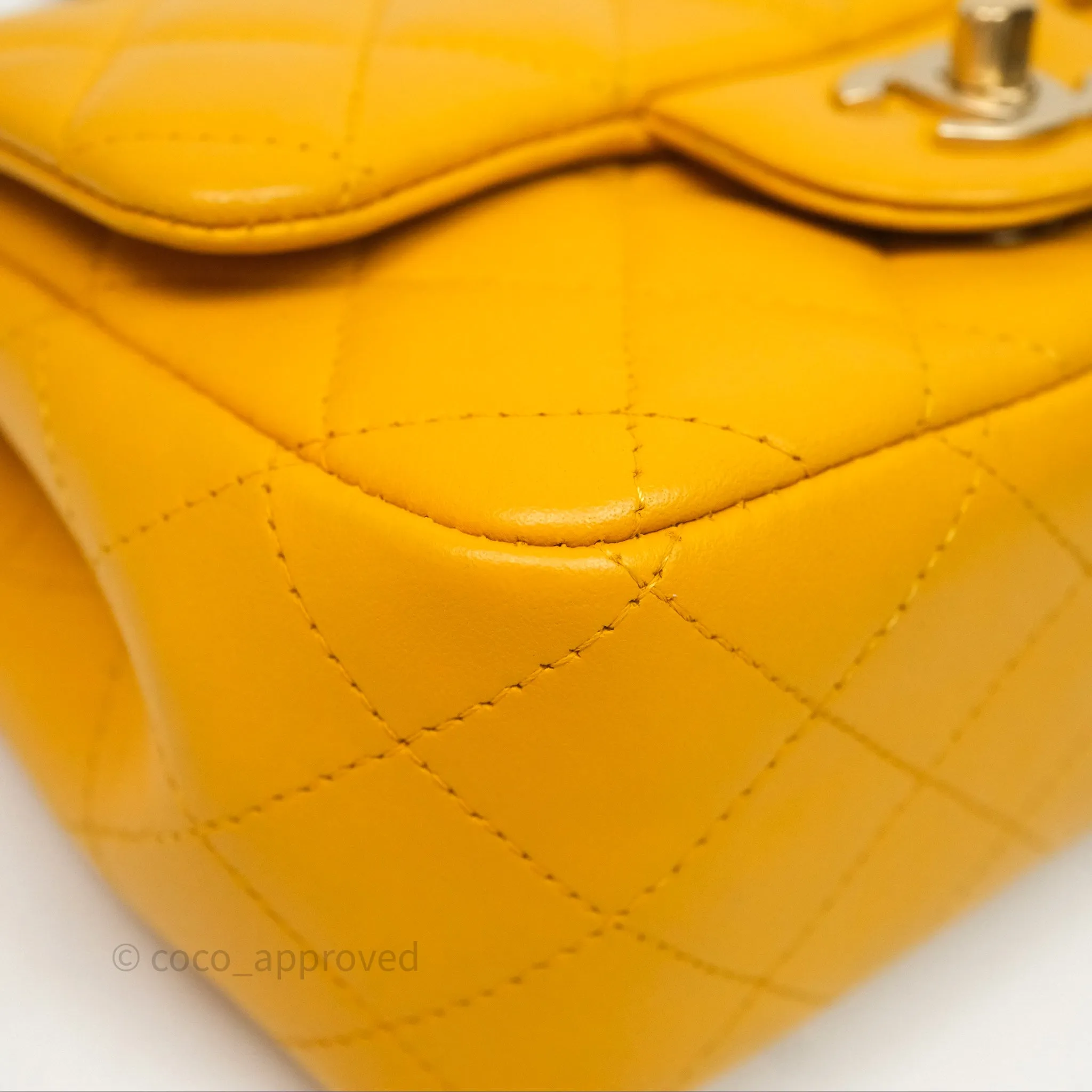 Chanel Mini Square Flap Quilted Yellow Lambskin Gold Hardware