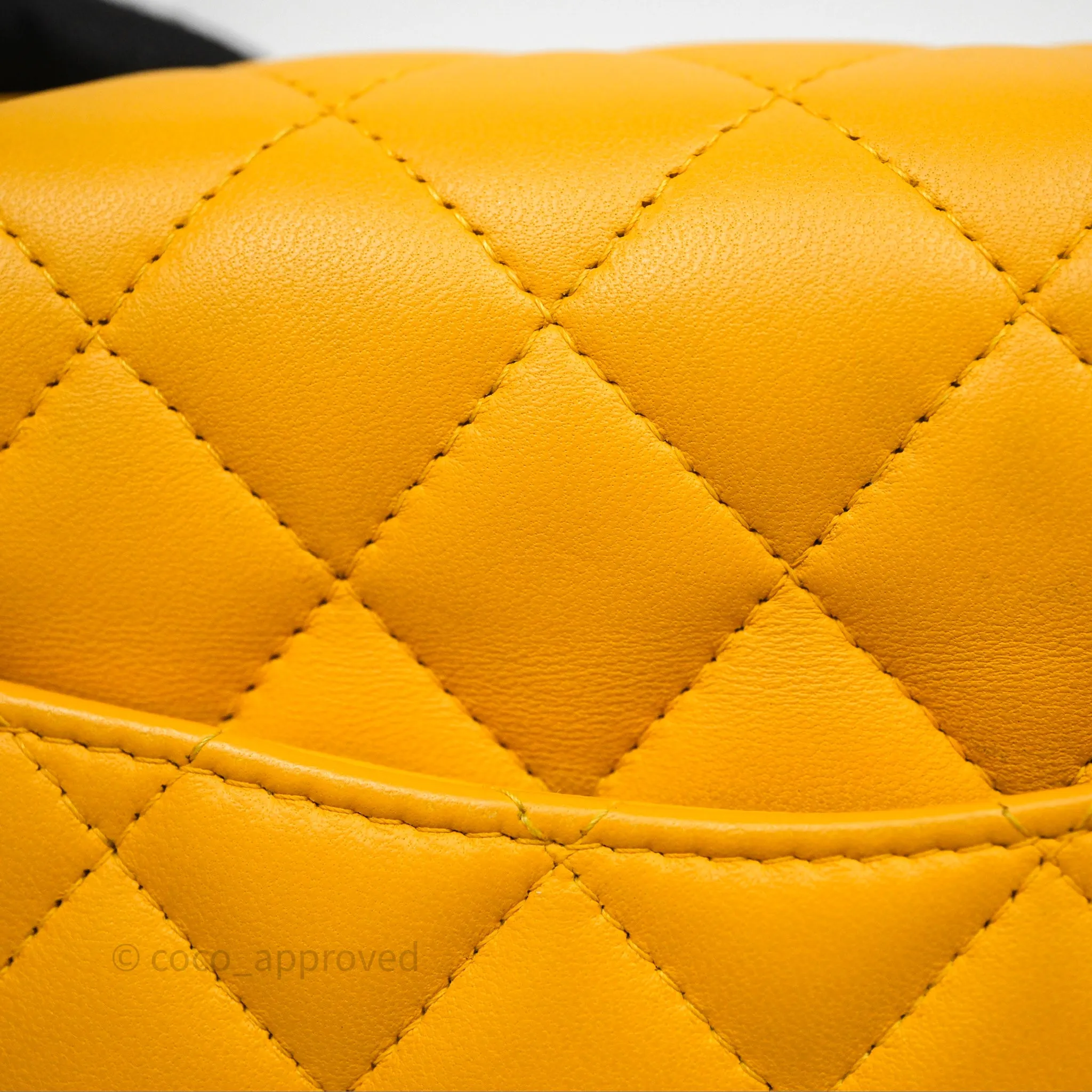 Chanel Mini Square Flap Quilted Yellow Lambskin Gold Hardware