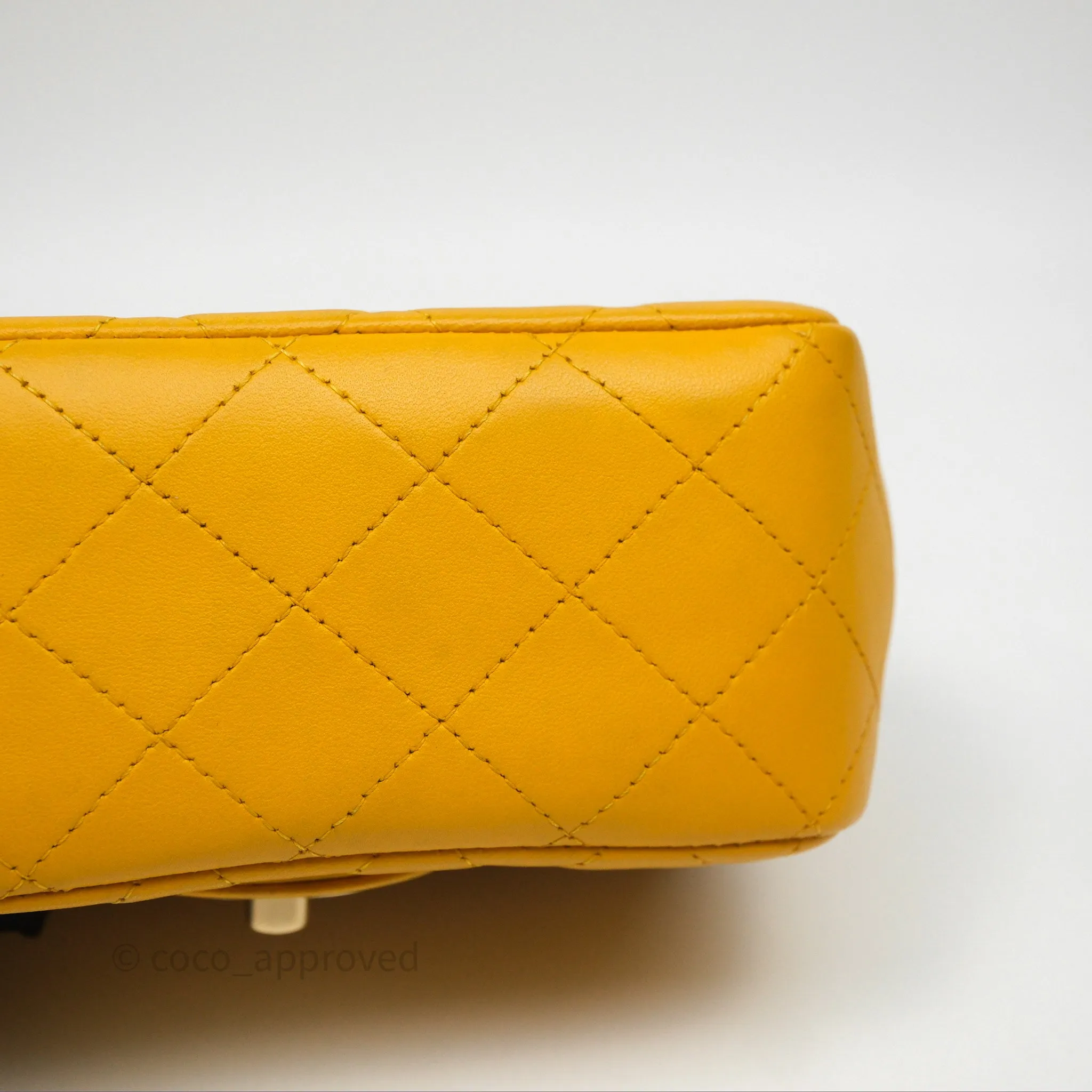 Chanel Mini Square Flap Quilted Yellow Lambskin Gold Hardware