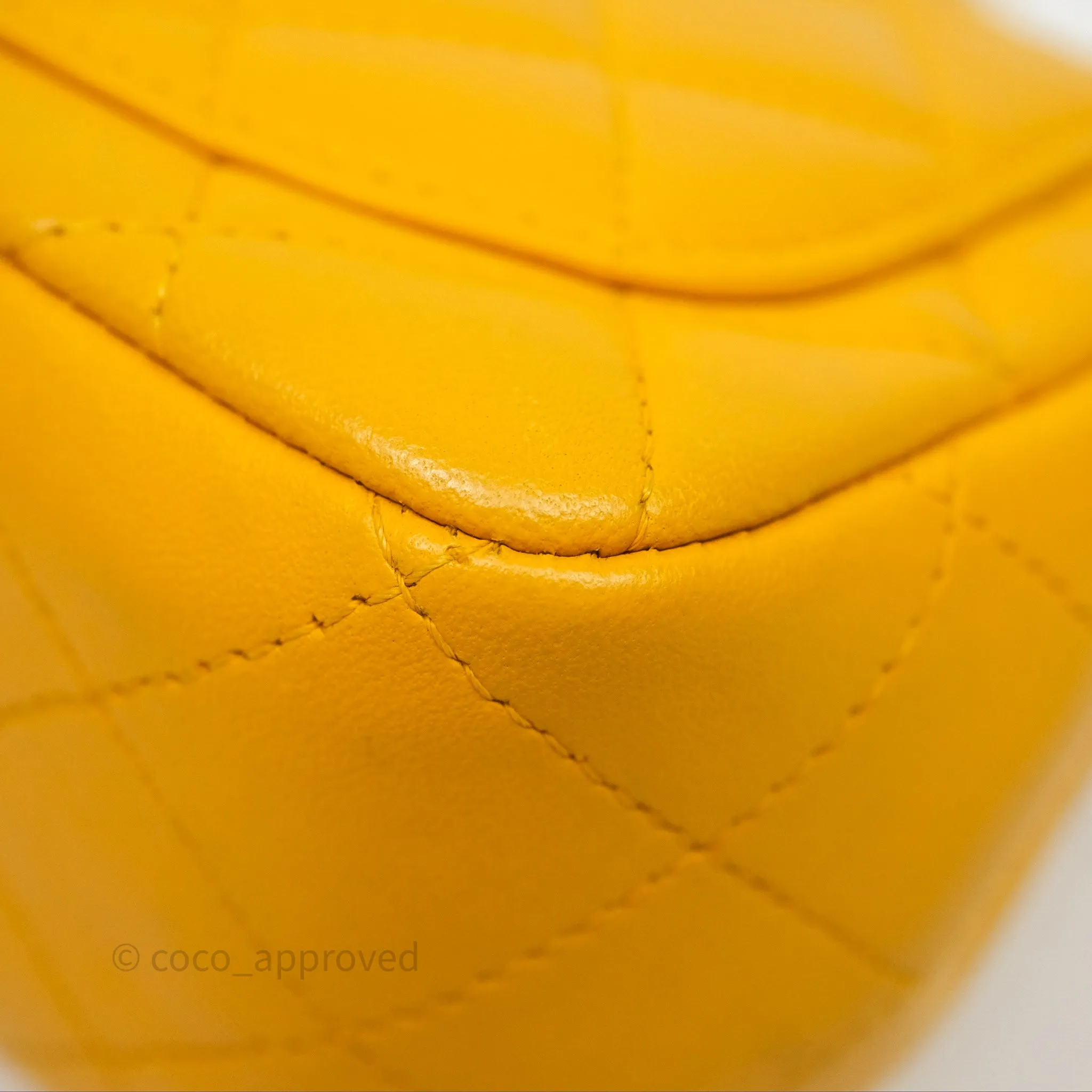 Chanel Mini Square Flap Quilted Yellow Lambskin Gold Hardware