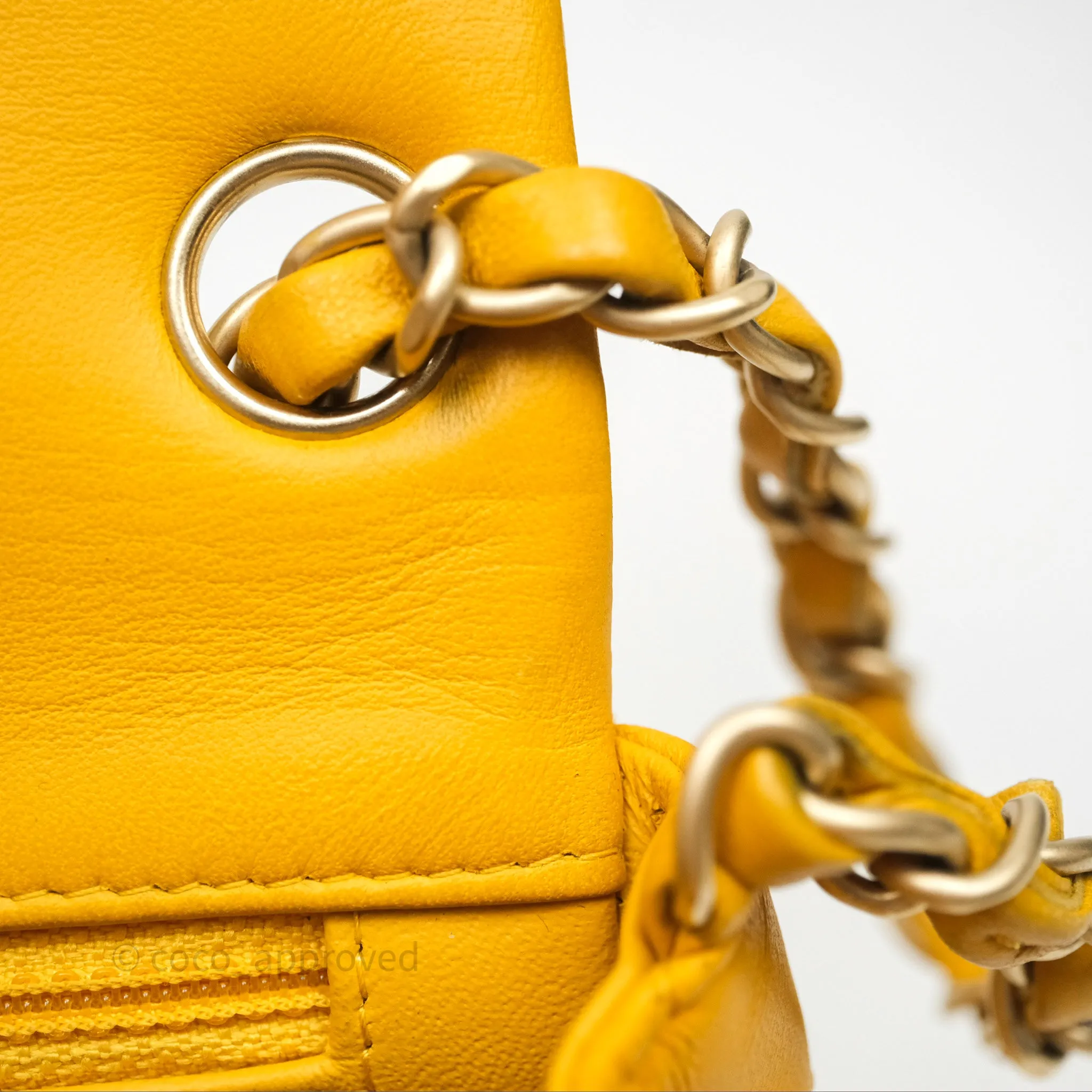 Chanel Mini Square Flap Quilted Yellow Lambskin Gold Hardware