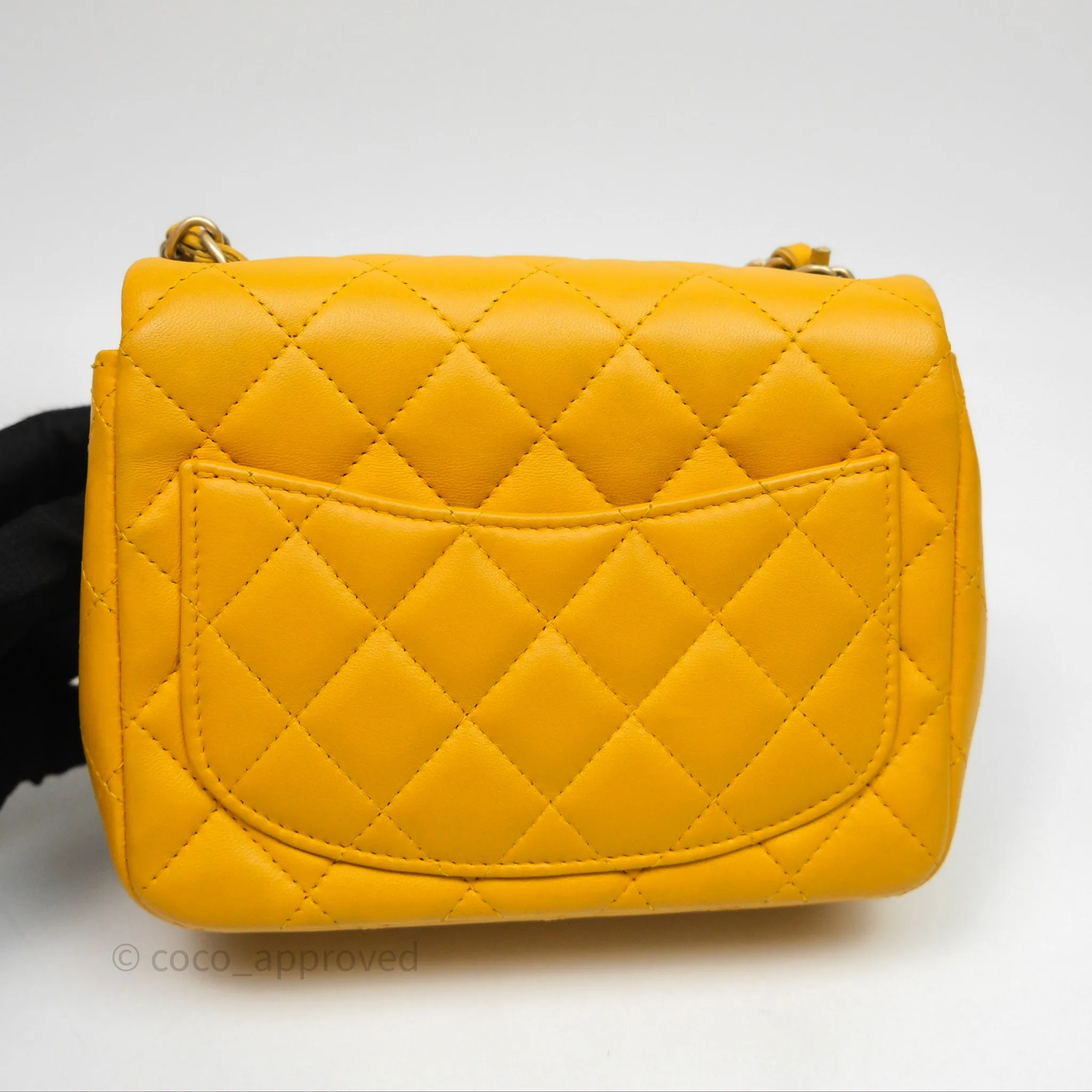 Chanel Mini Square Flap Quilted Yellow Lambskin Gold Hardware