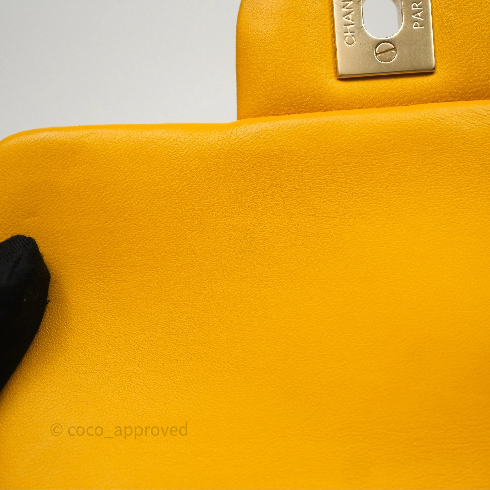 Chanel Mini Square Flap Quilted Yellow Lambskin Gold Hardware