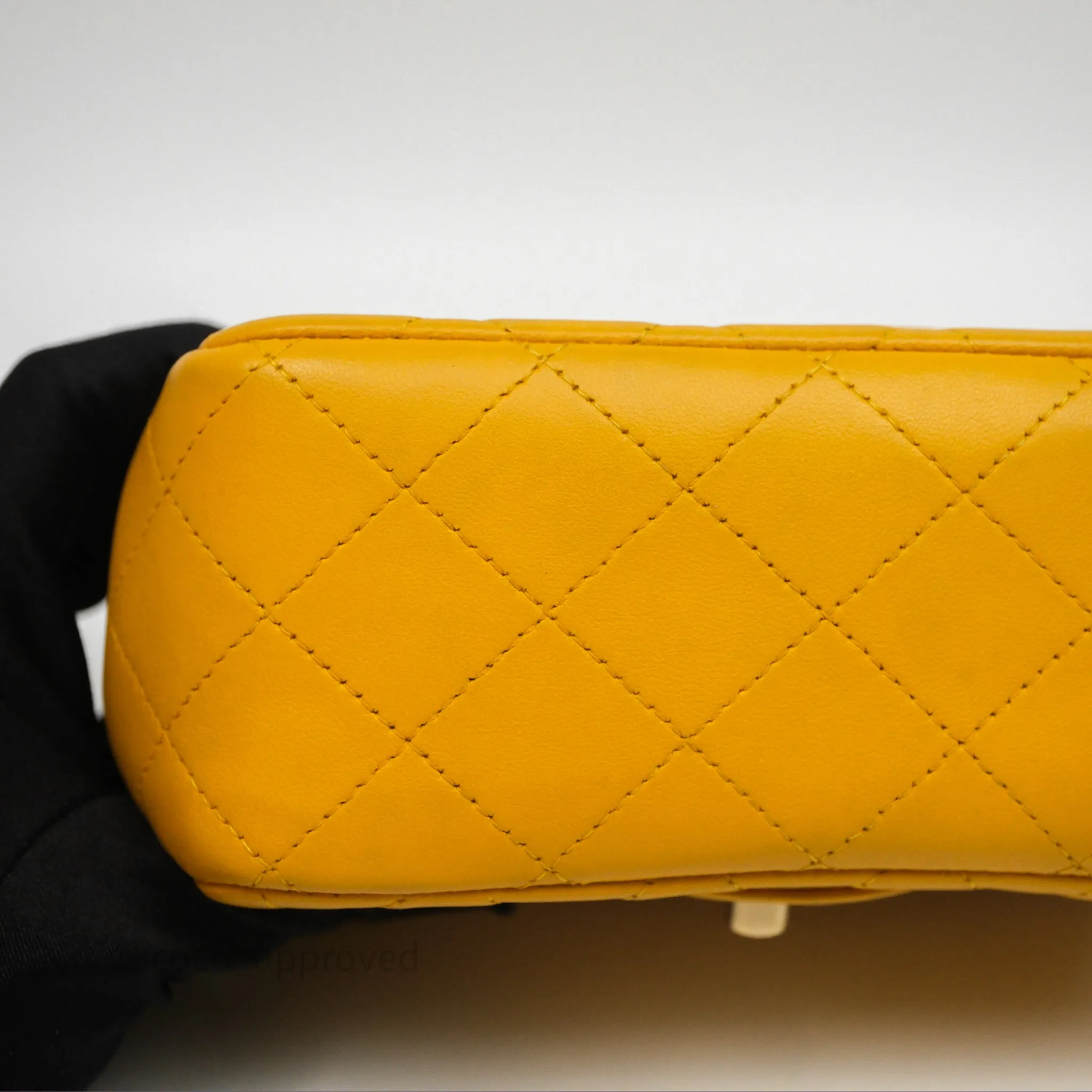 Chanel Mini Square Flap Quilted Yellow Lambskin Gold Hardware