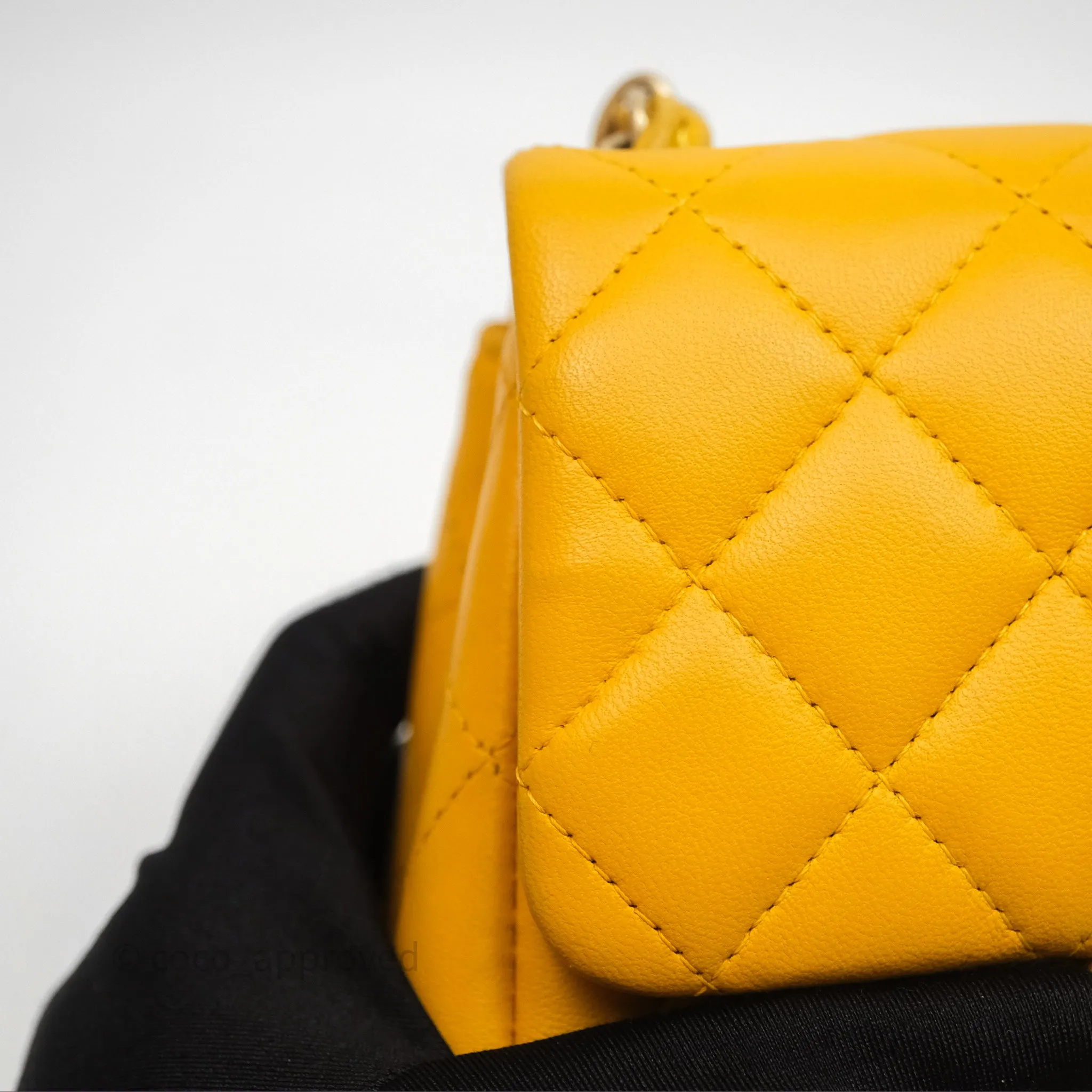 Chanel Mini Square Flap Quilted Yellow Lambskin Gold Hardware