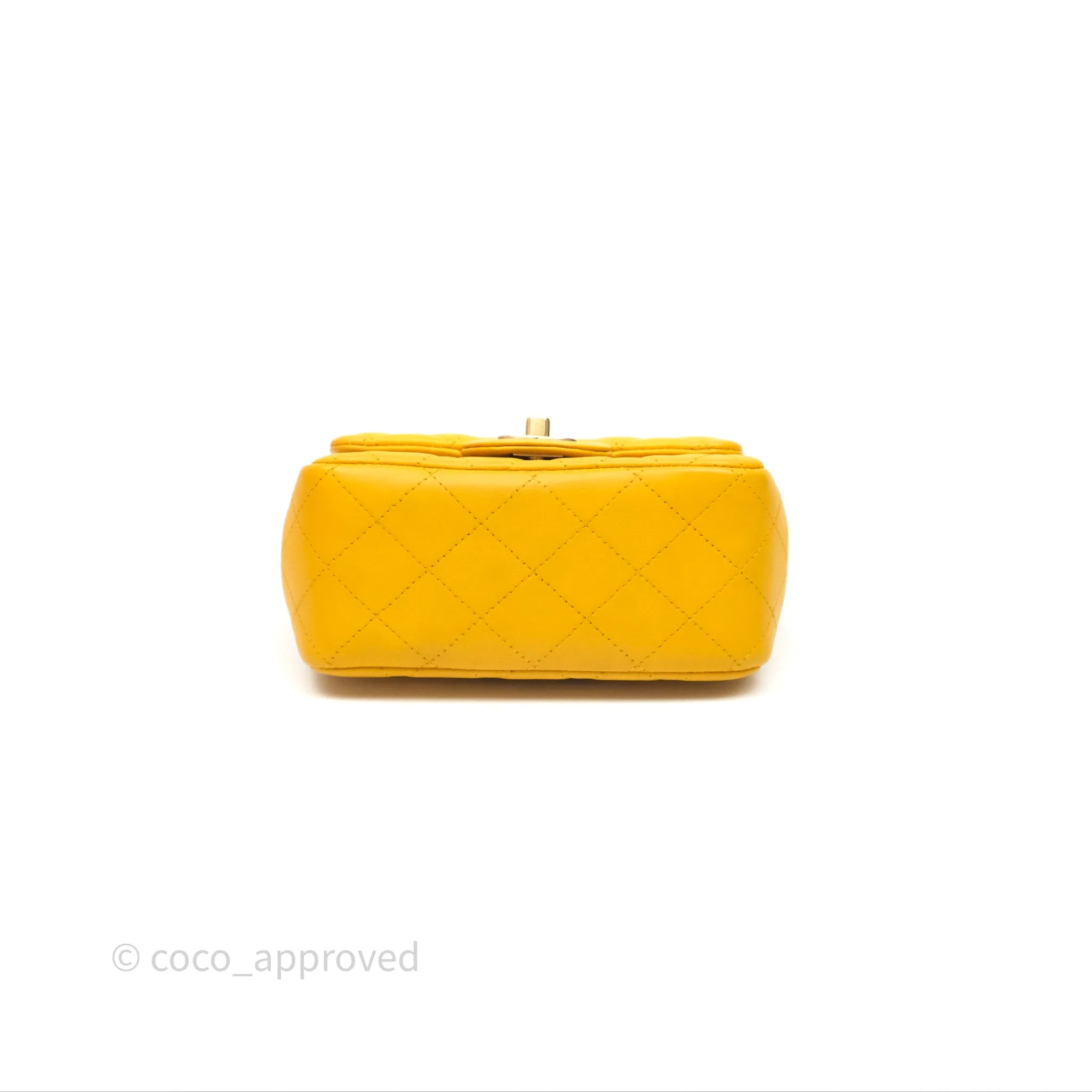 Chanel Mini Square Flap Quilted Yellow Lambskin Gold Hardware