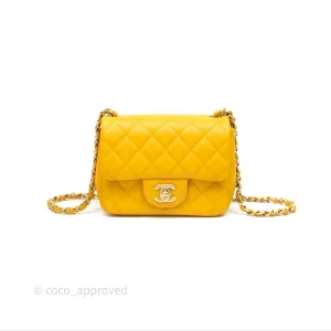 Chanel Mini Square Flap Quilted Yellow Lambskin Gold Hardware