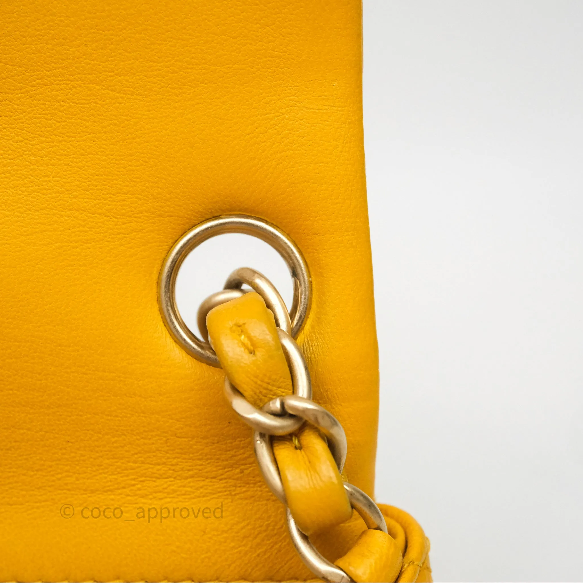 Chanel Mini Square Flap Quilted Yellow Lambskin Gold Hardware
