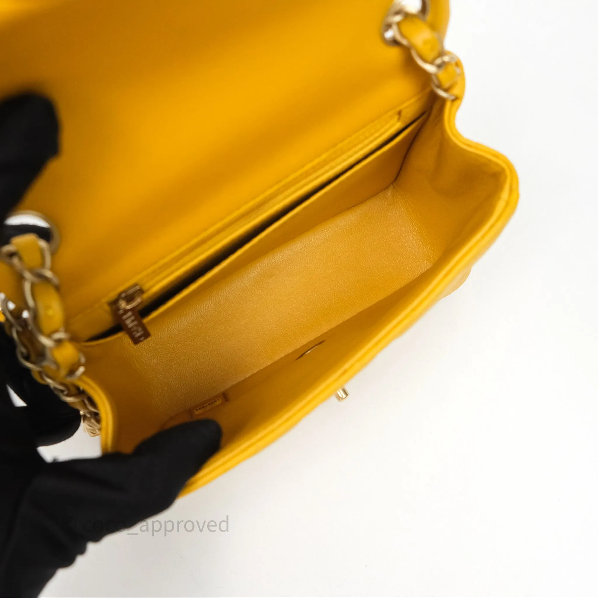 Chanel Mini Square Flap Quilted Yellow Lambskin Gold Hardware