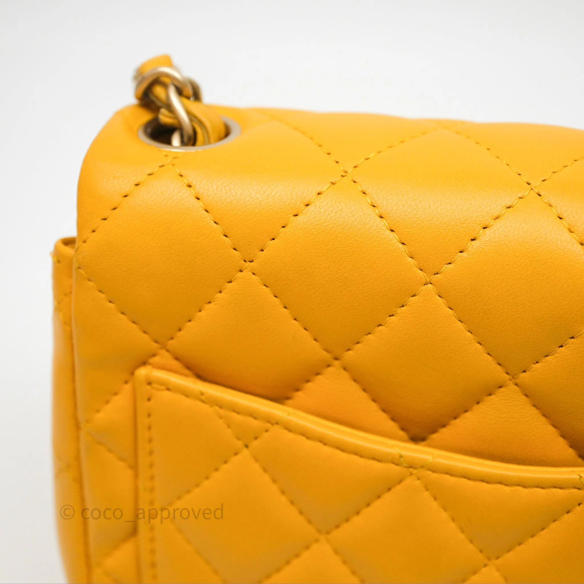 Chanel Mini Square Flap Quilted Yellow Lambskin Gold Hardware