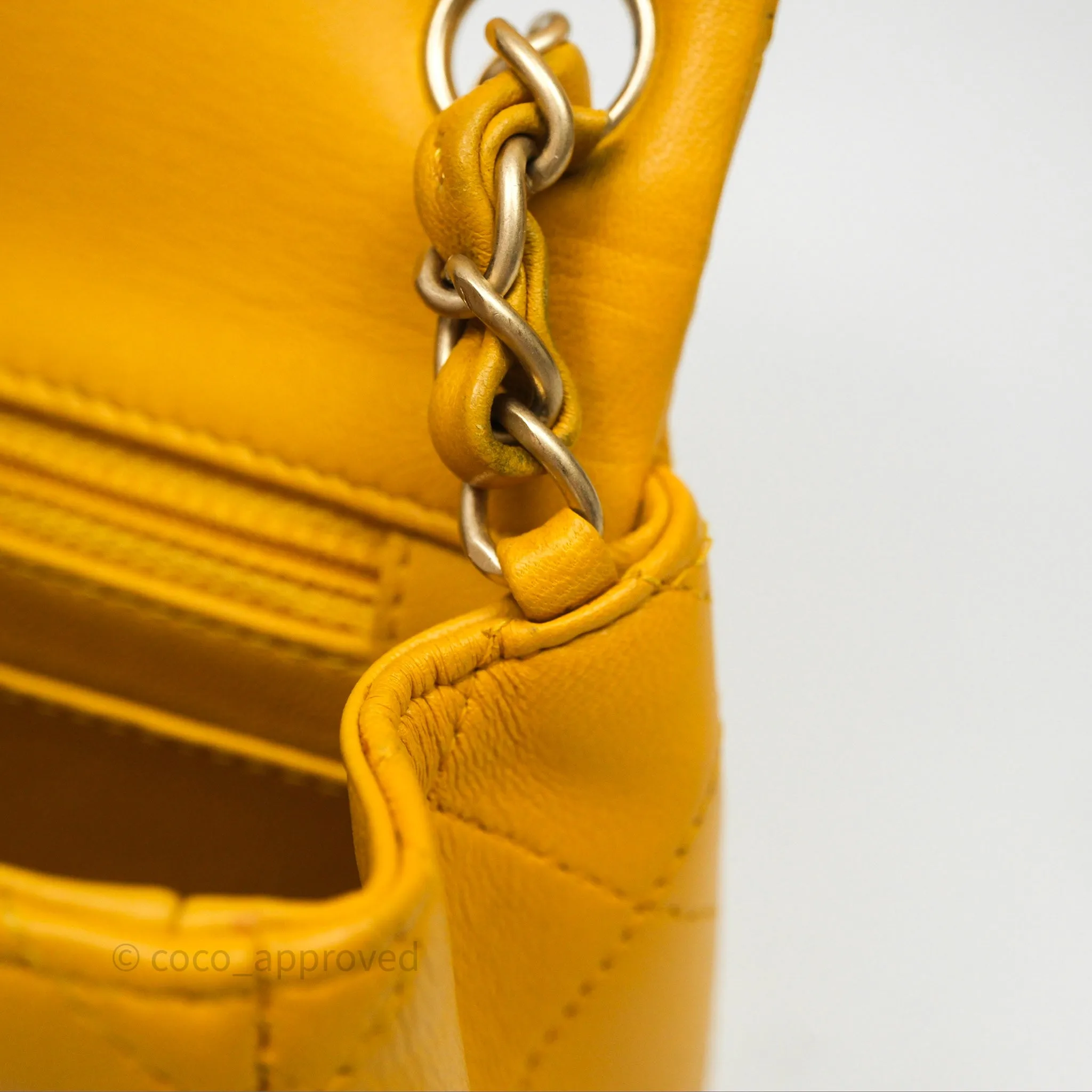 Chanel Mini Square Flap Quilted Yellow Lambskin Gold Hardware